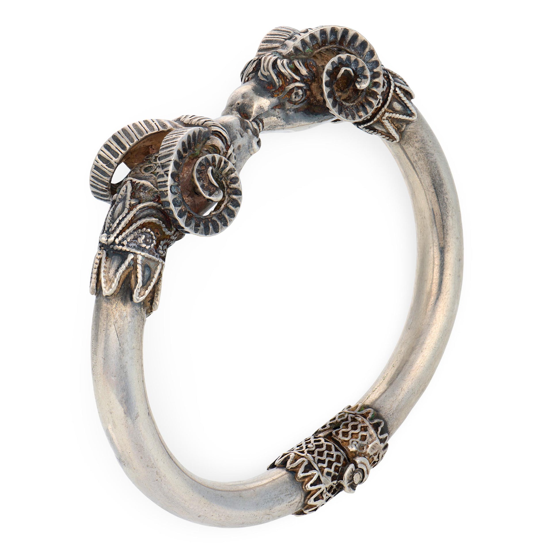 Retro Sterling Silver Ram's Head-Motif Bangle