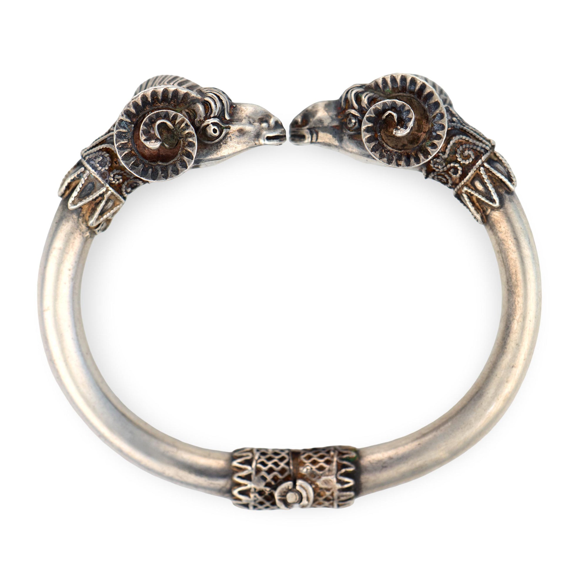 Retro Sterling Silver Ram's Head-Motif Bangle