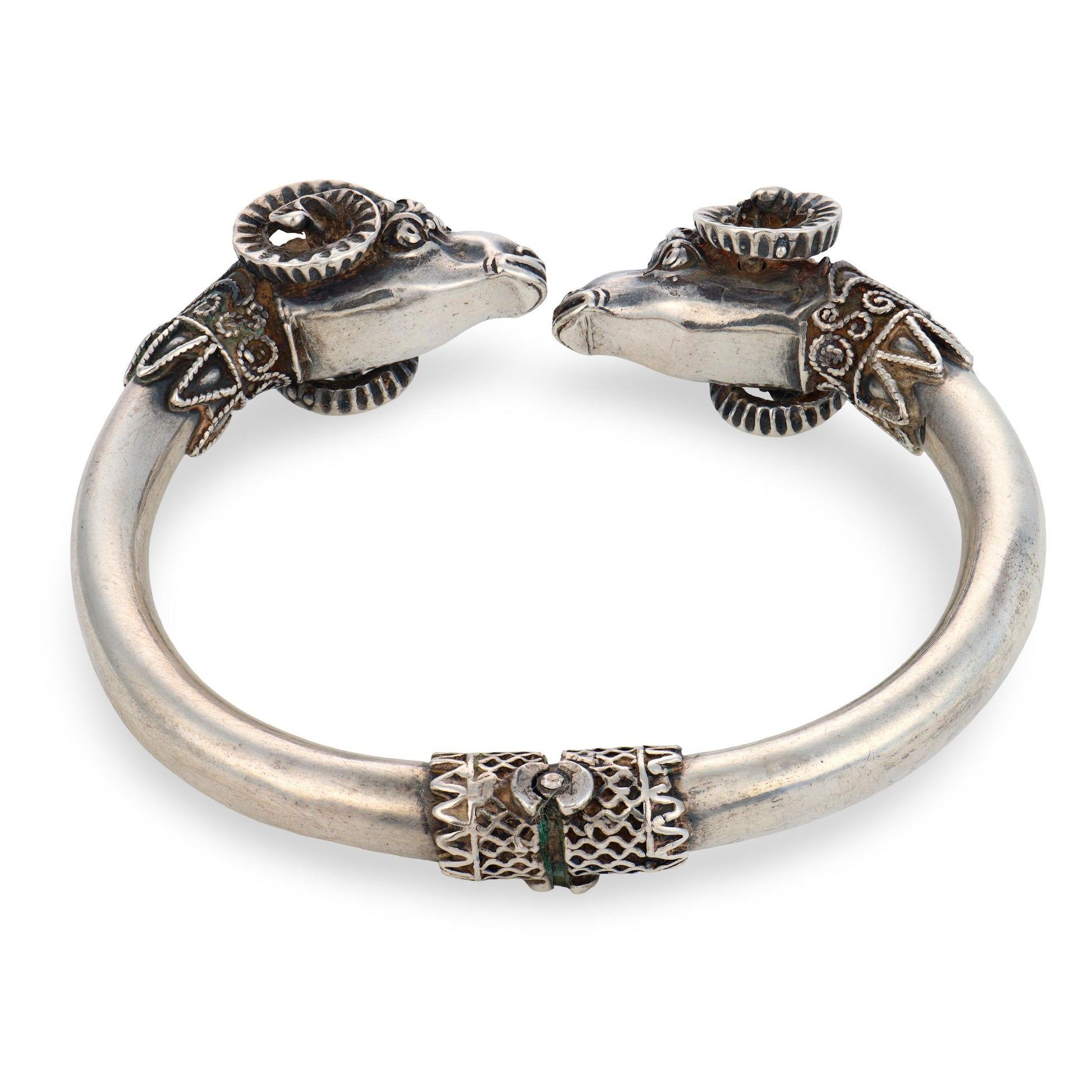 Retro Sterling Silver Ram's Head-Motif Bangle