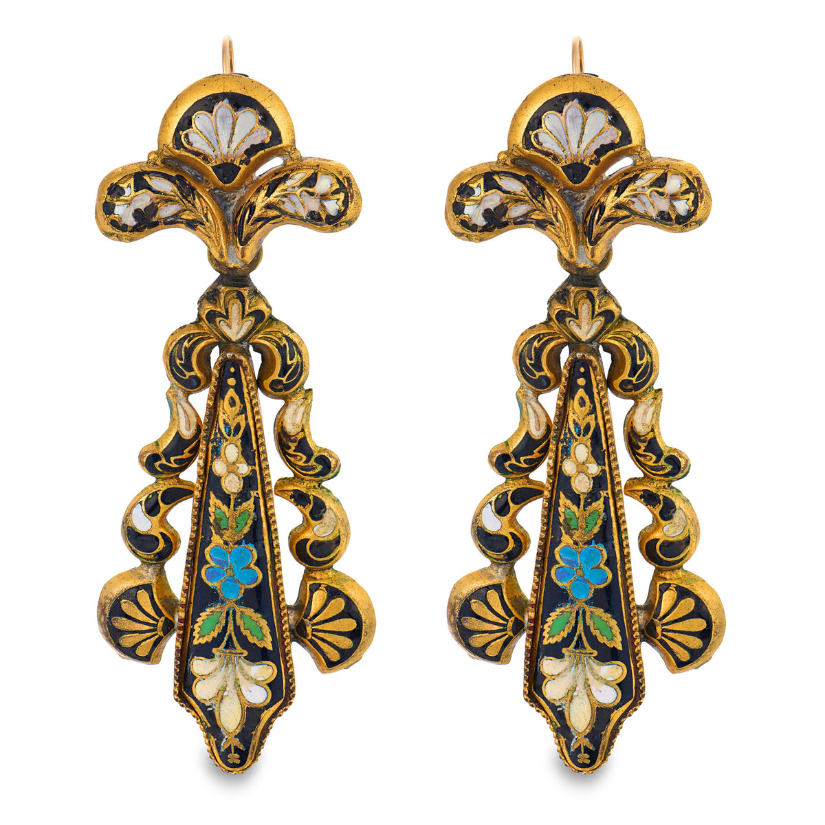Victorian Gold-Fill Swiss Enamel Dangle Earrings
