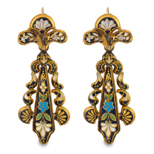 Victorian Gold-Fill Swiss Enamel Dangle Earrings
