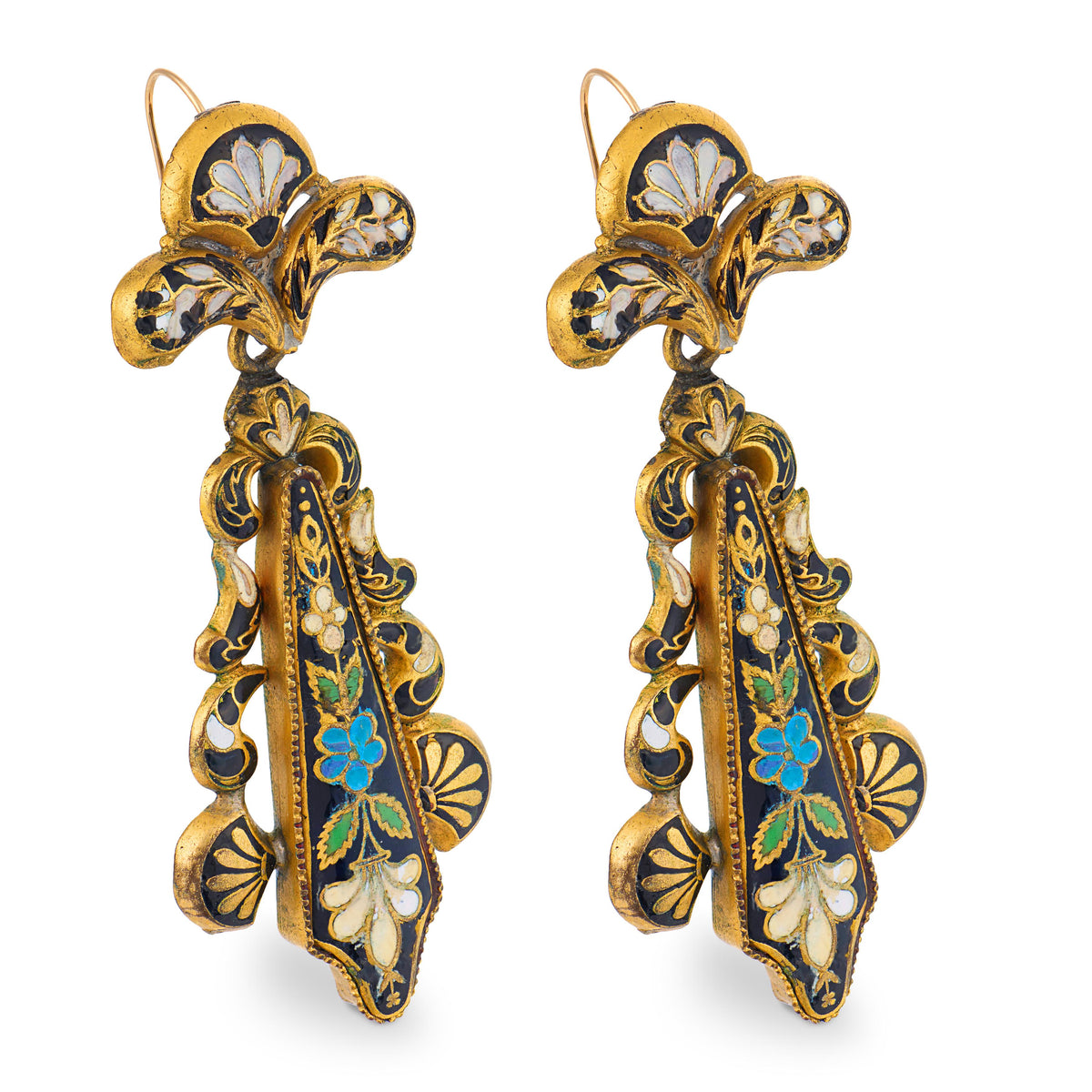 Victorian Gold-Fill Swiss Enamel Dangle Earrings