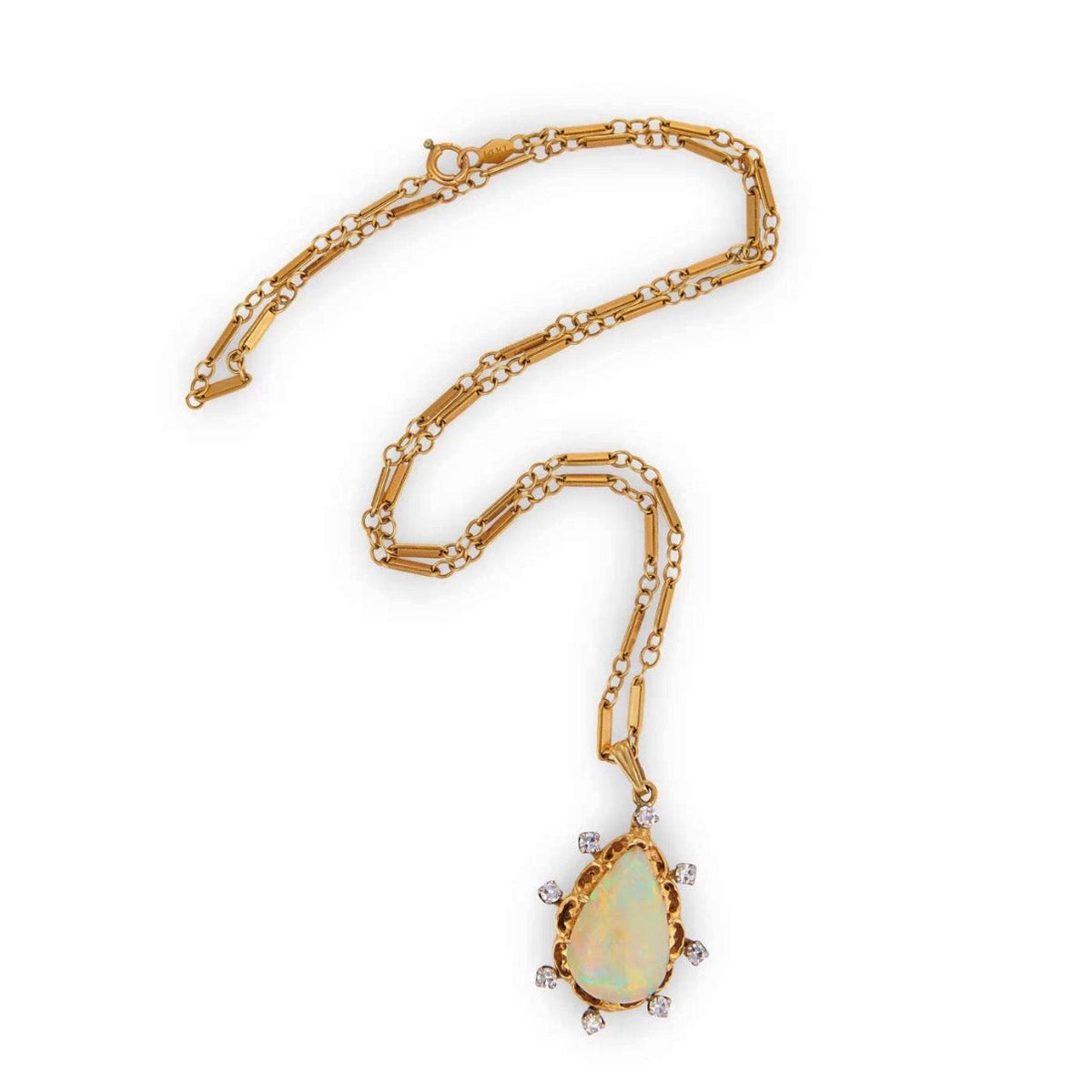 Vintage 14k Opal & Diamond Pendant Necklace