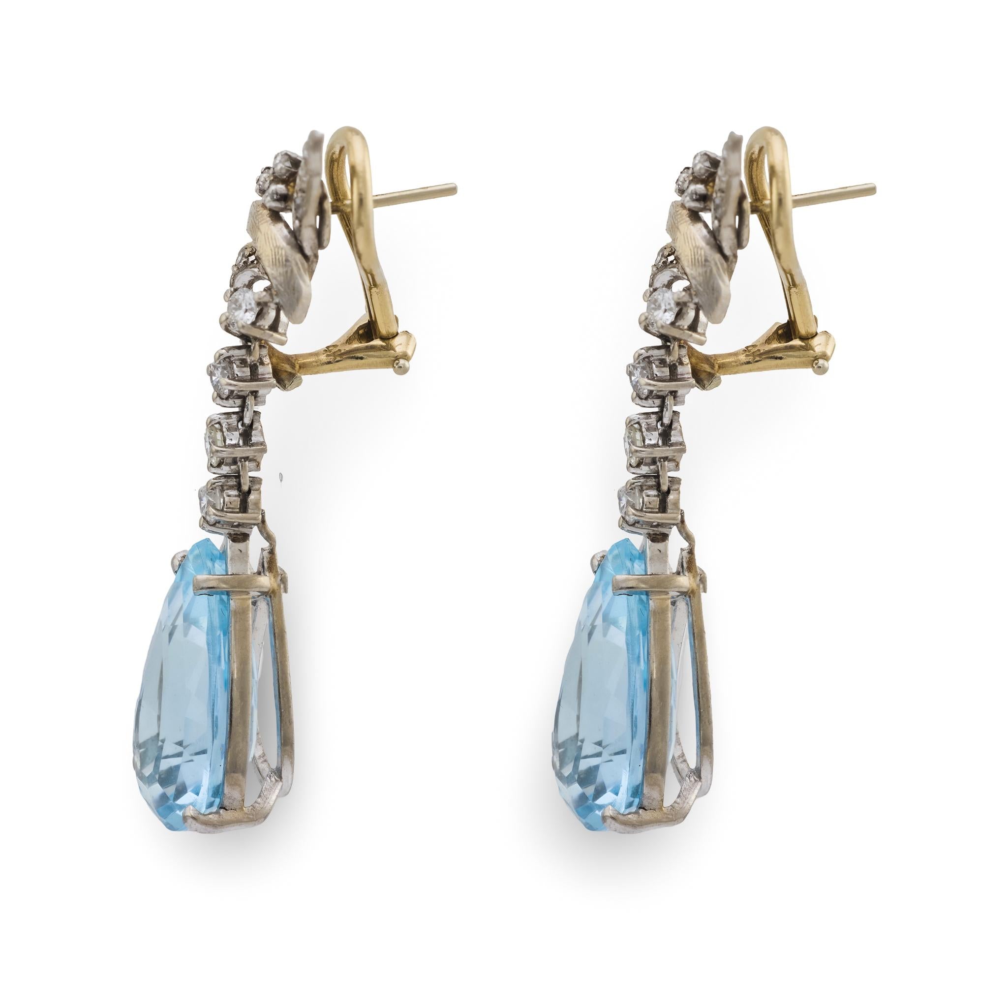 Retro 18k Aqua & Diamond Drop Earrings