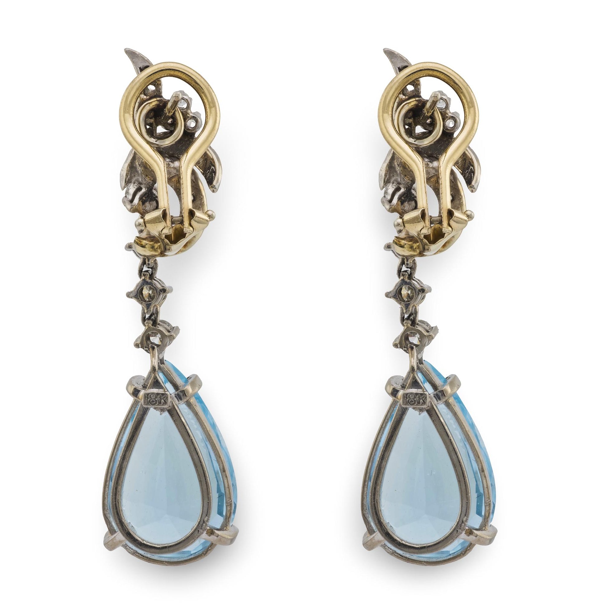 Retro 18k Aqua & Diamond Drop Earrings