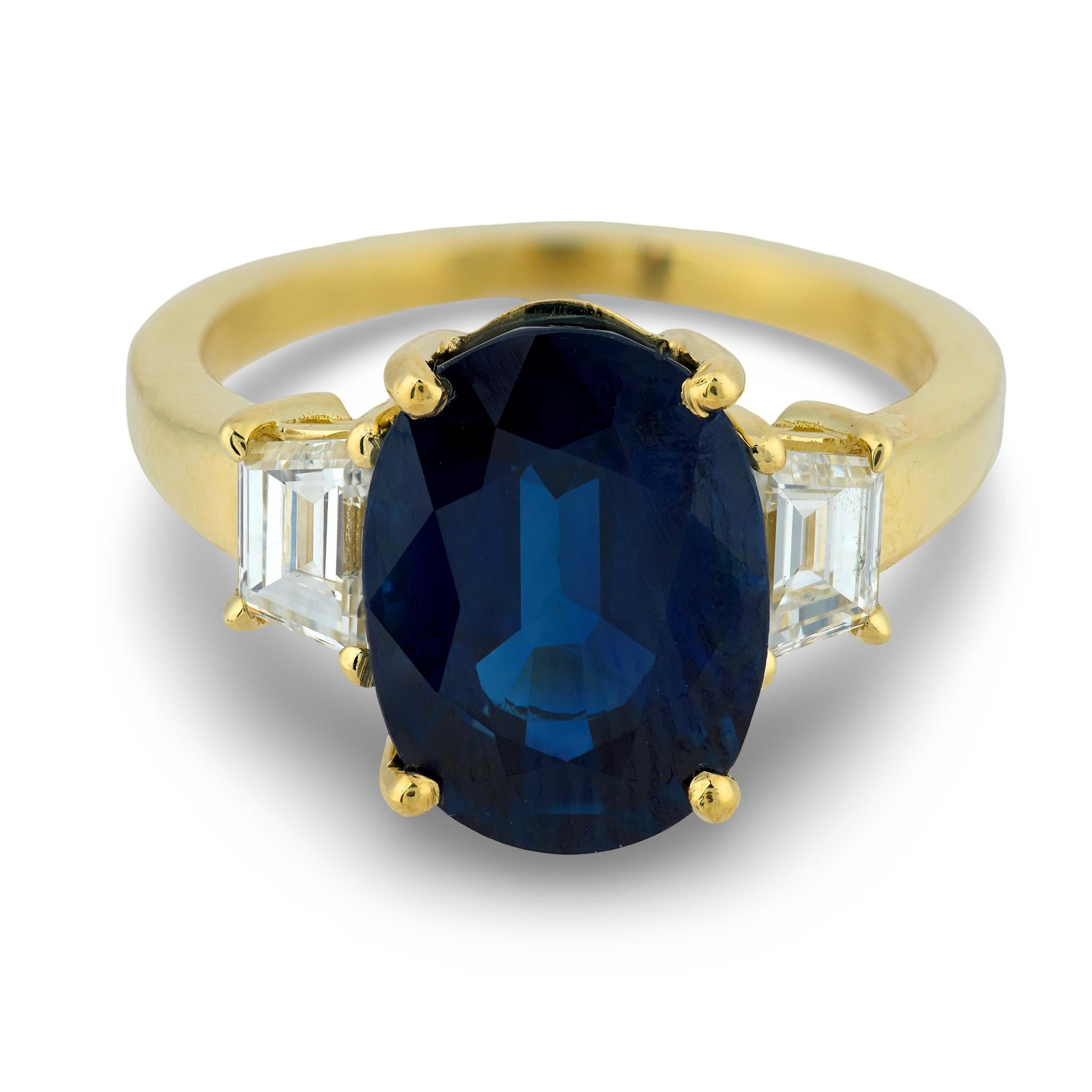 Estate 18k Sapphire & Diamond Three Stone Ring