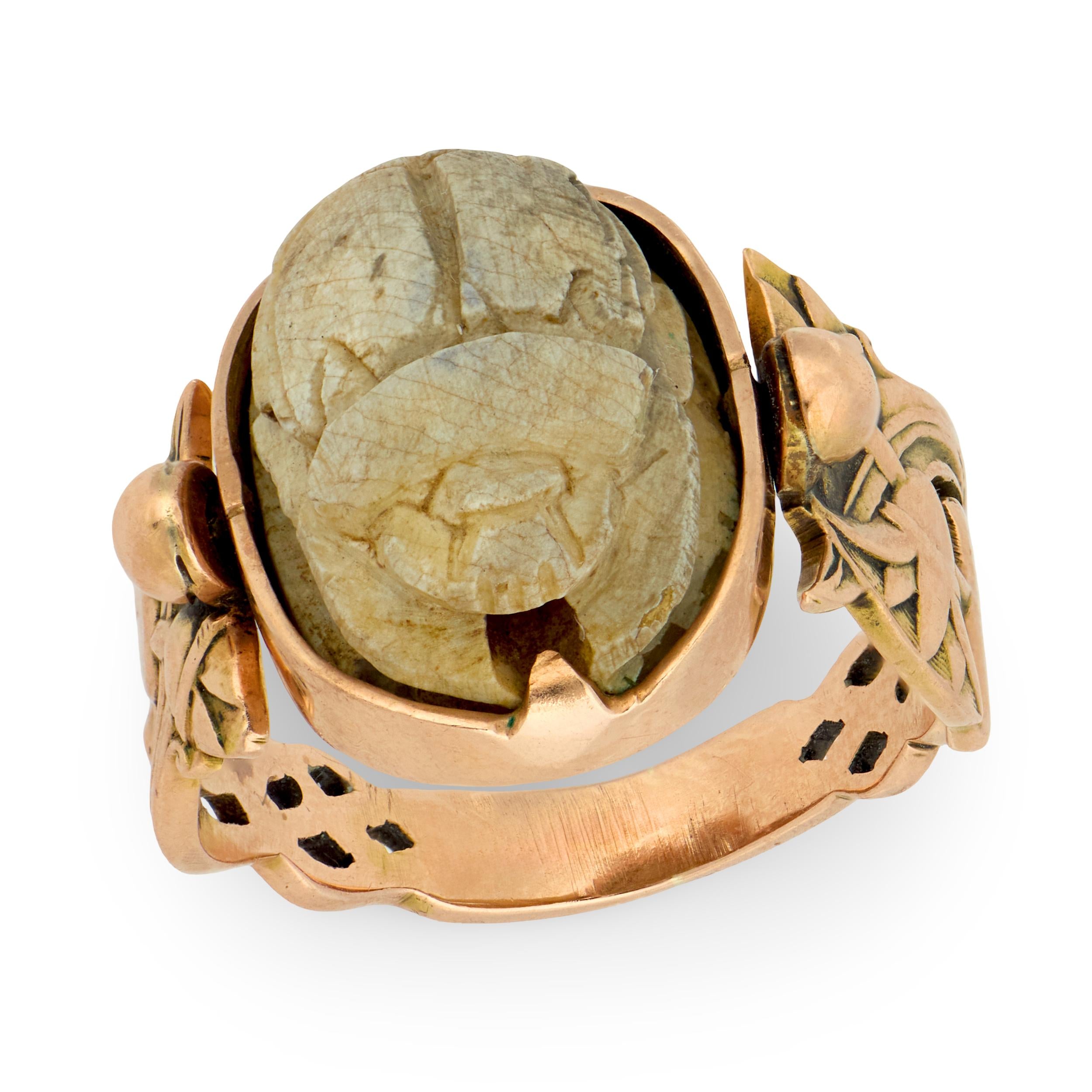 Victorian 14k Faience Scarab Flip Ring