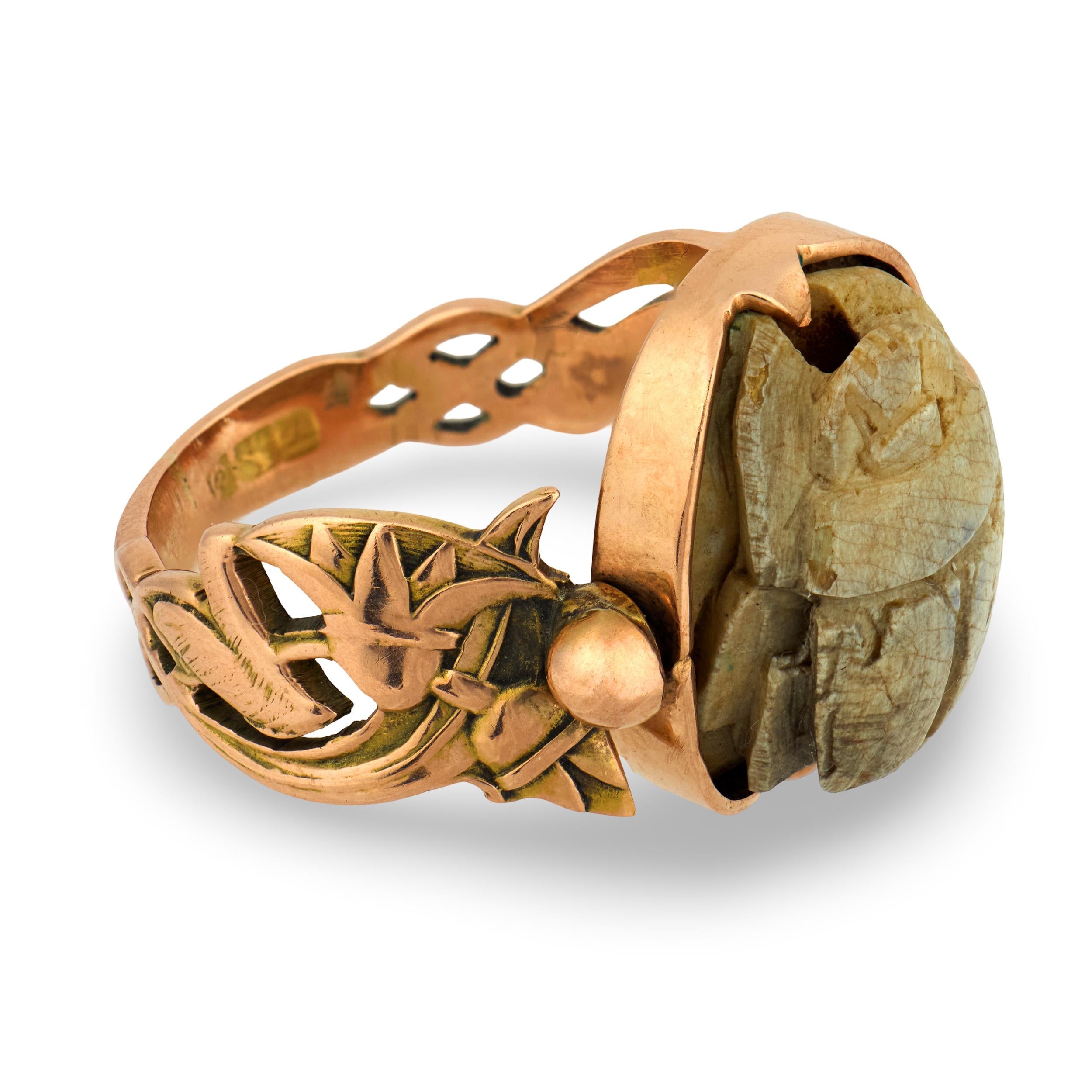 Victorian 14k Faience Scarab Flip Ring