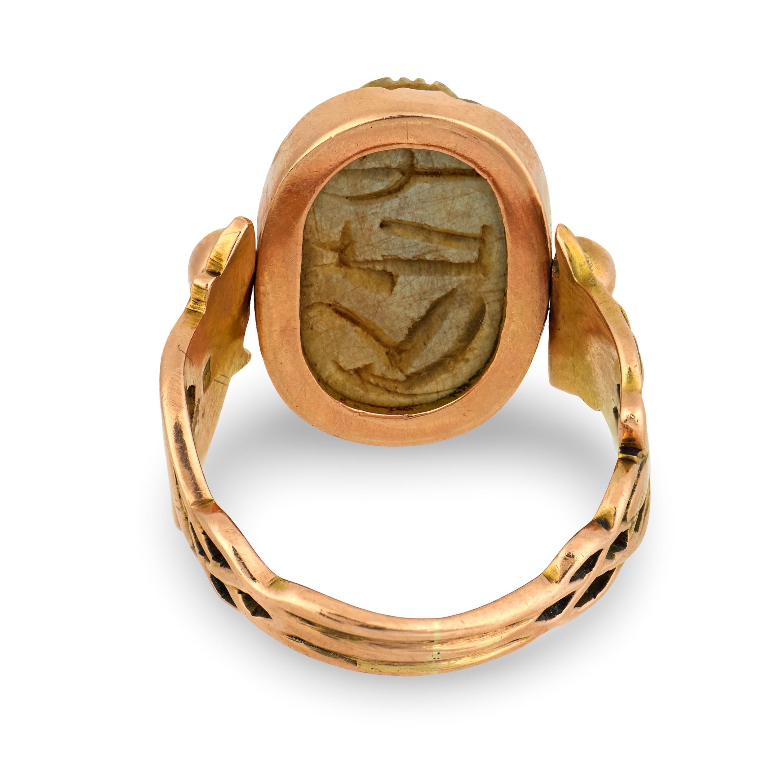 Victorian 14k Faience Scarab Flip Ring