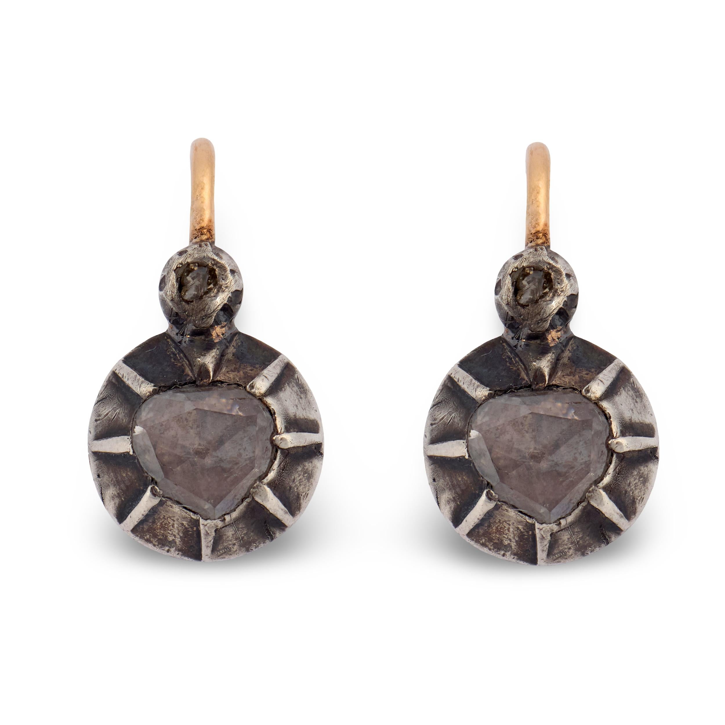 Victorian 14k/Sterling Silver Diamond Drop Earrings