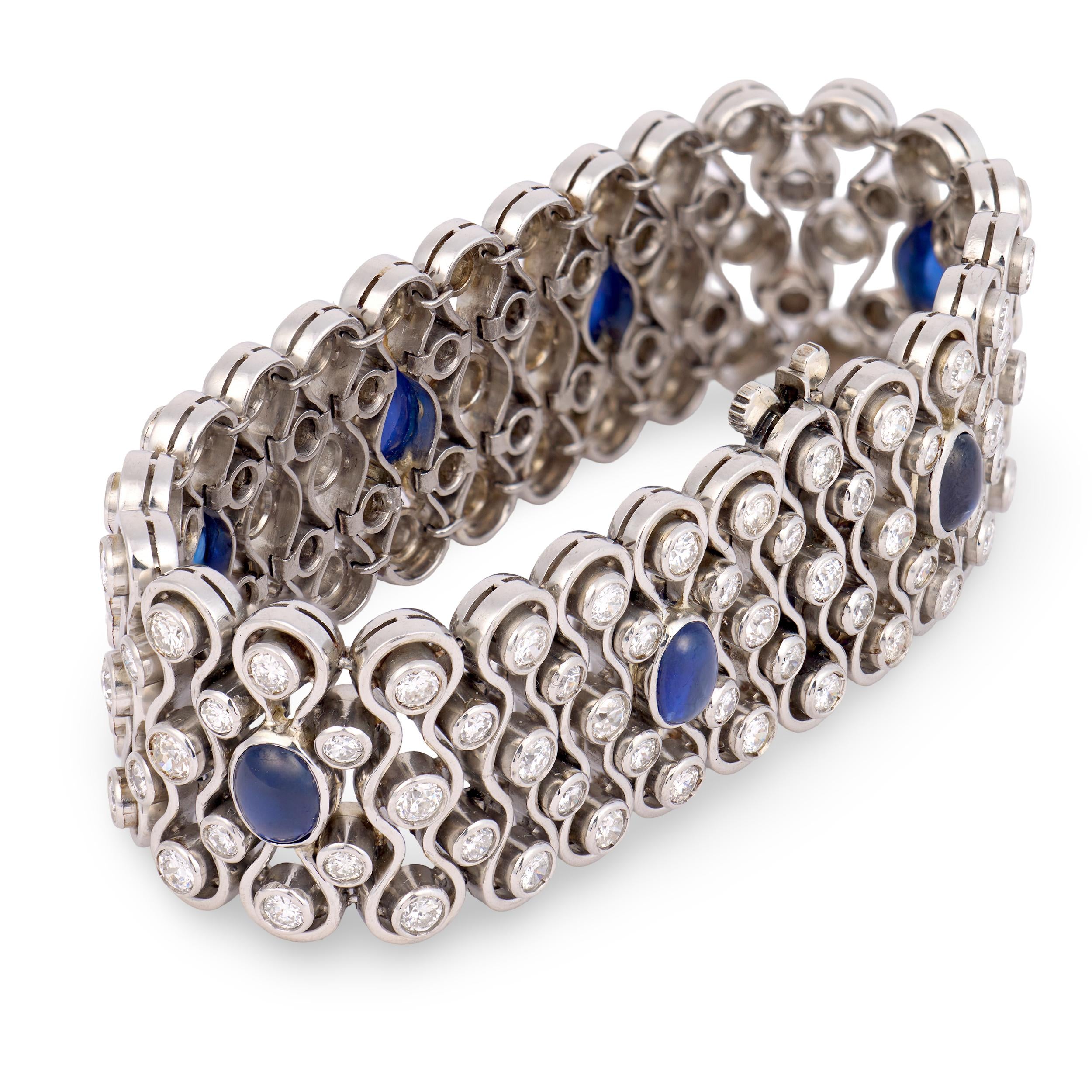 Art Deco 18k/Platinum Diamond & Sapphire Bracelet