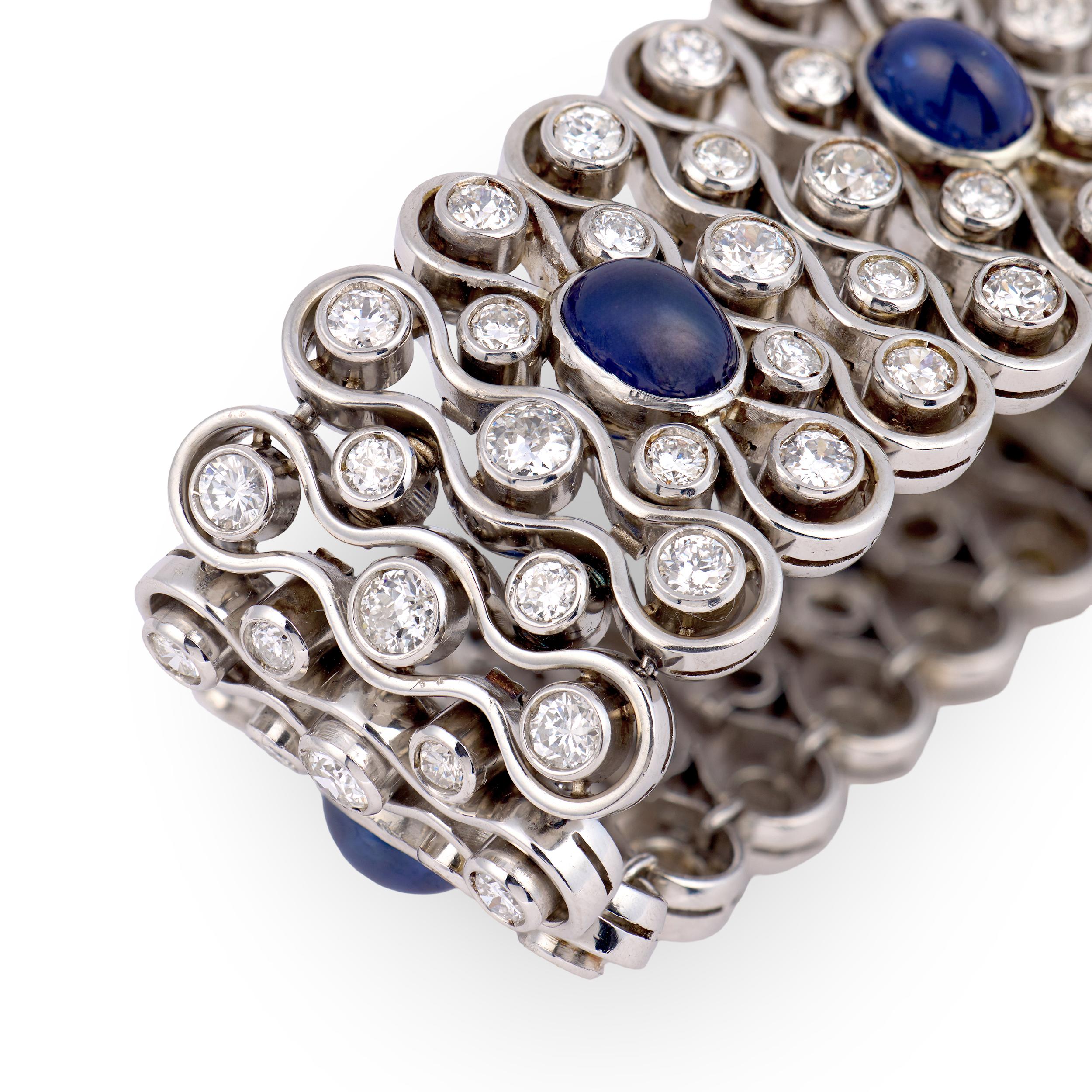 Art Deco 18k/Platinum Diamond & Sapphire Bracelet