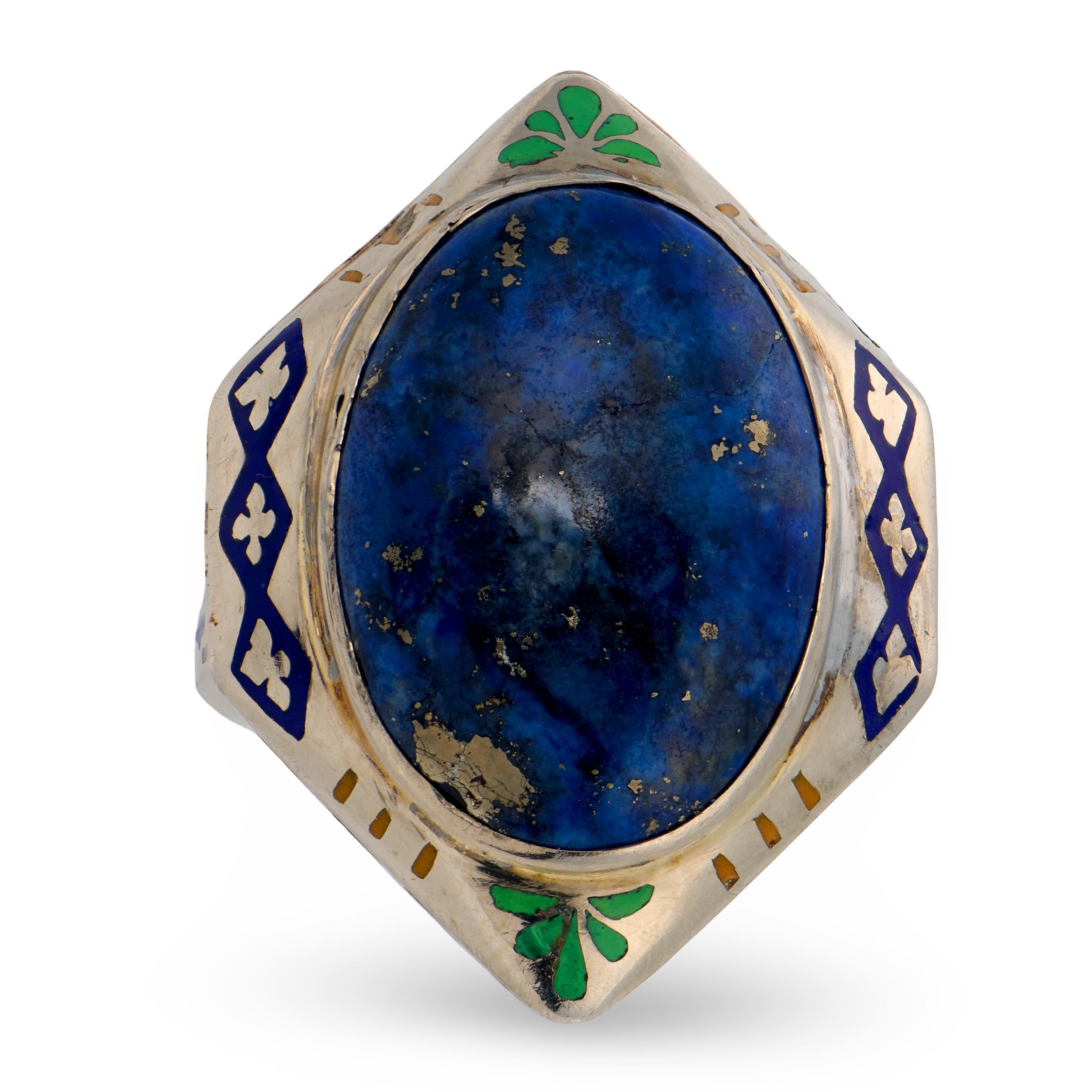 Art Deco 14k Lapis & Enamel Ring
