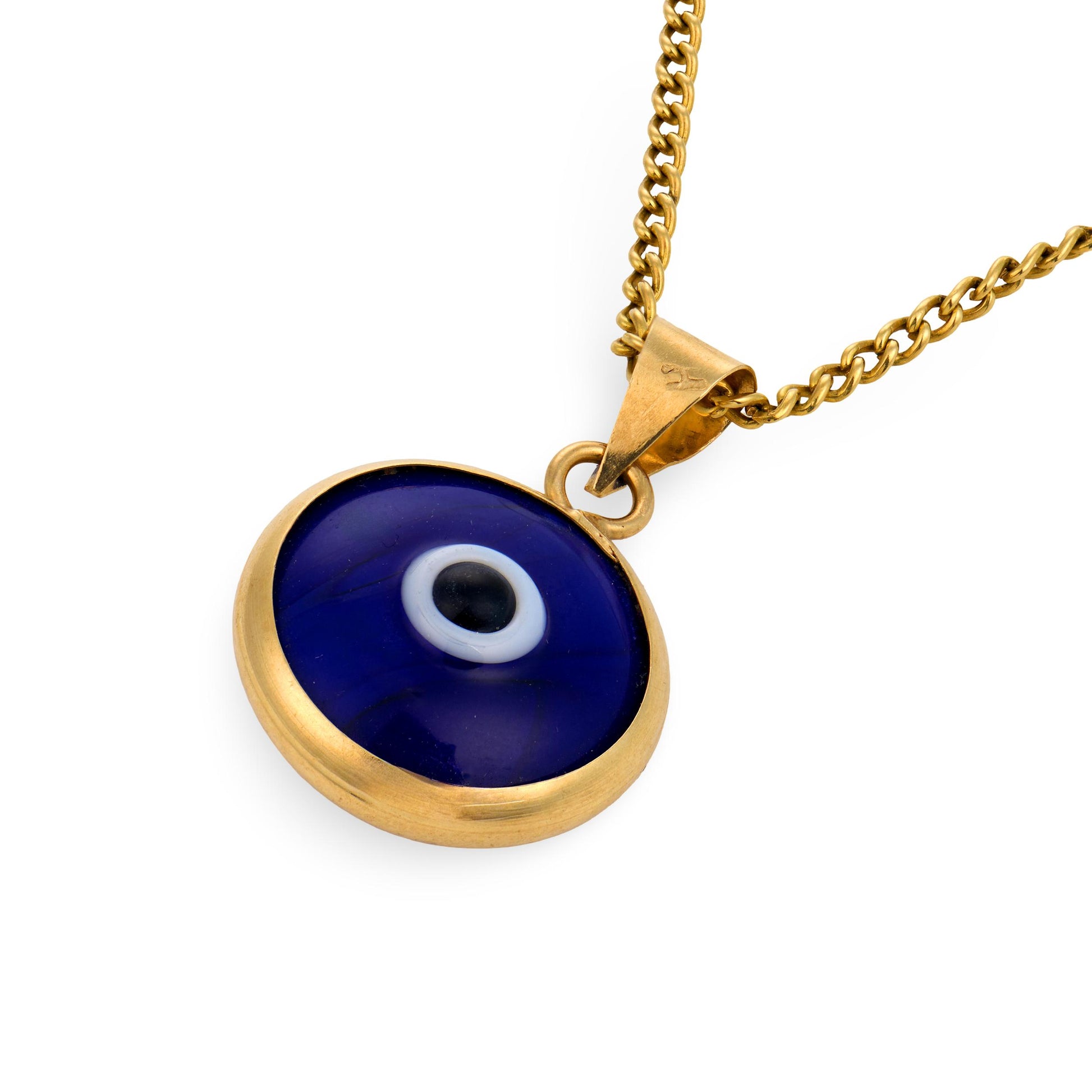Estate 18k/14k Glass Evil Eye Pendant Necklace