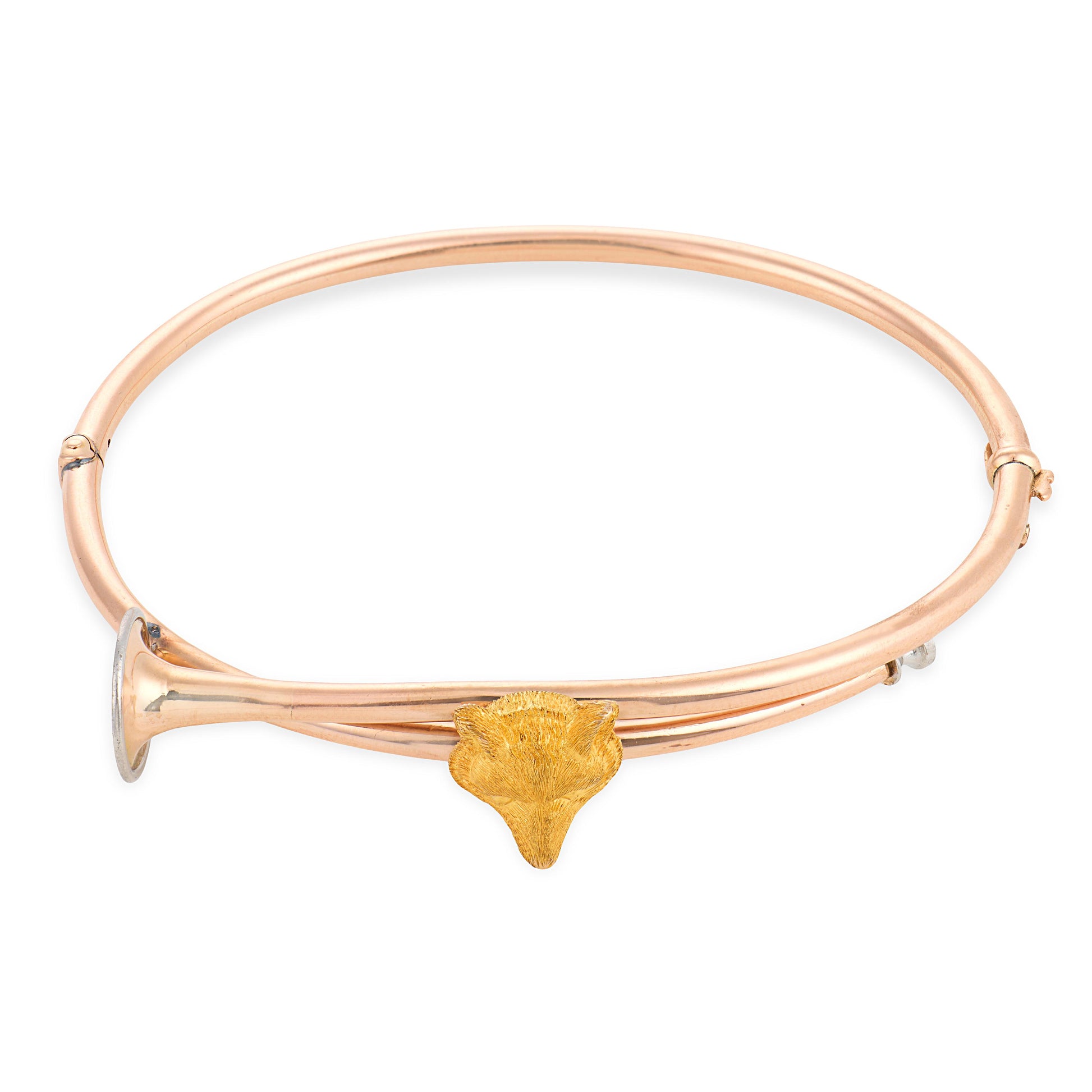 Victorian 14k Hunting Horn & Fox-Motif Bangle