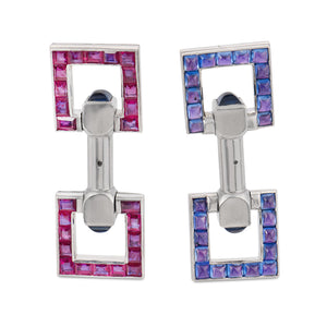 Vintage Platinum Sapphire Double-Sided Cufflinks