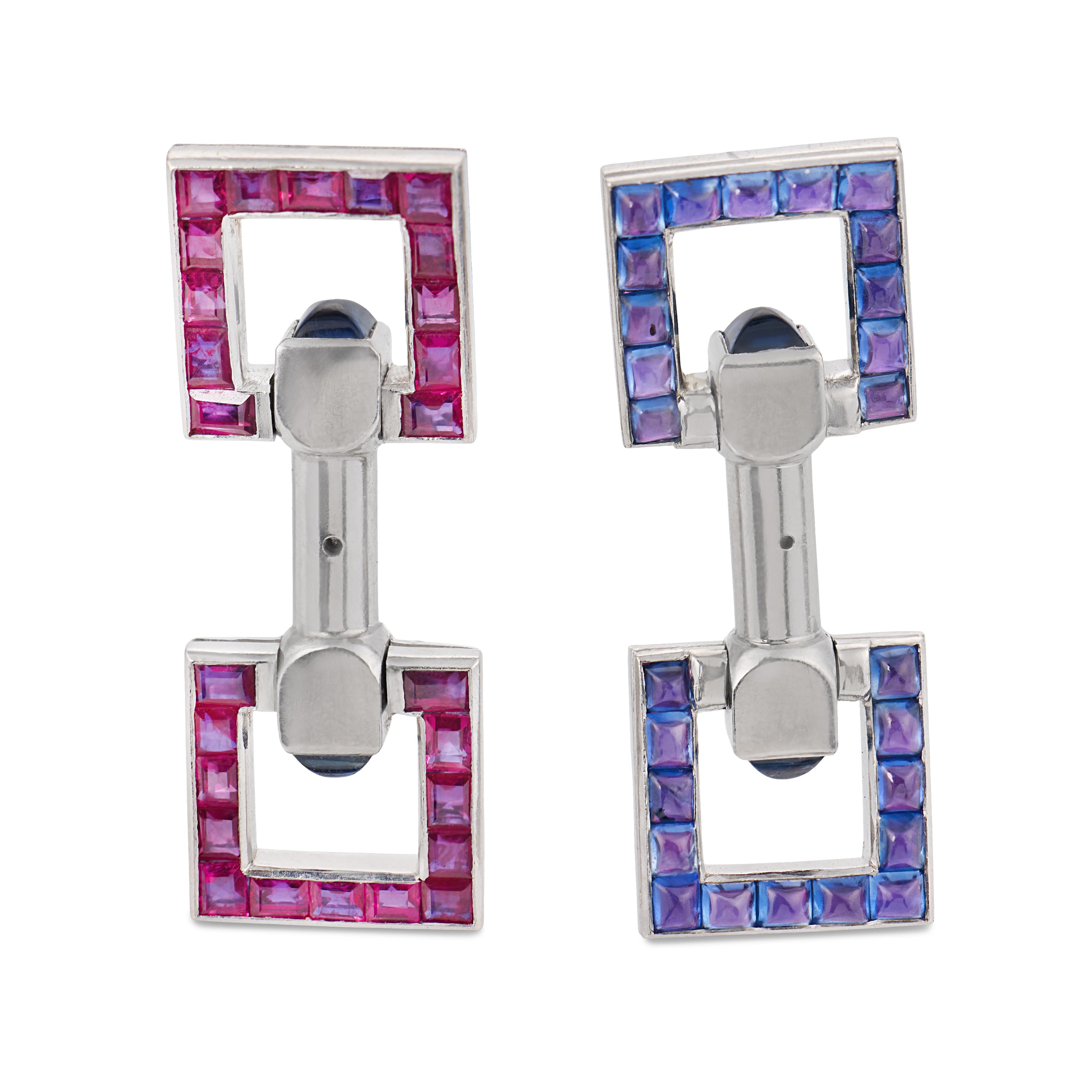 Vintage Platinum Sapphire Double-Sided Cufflinks