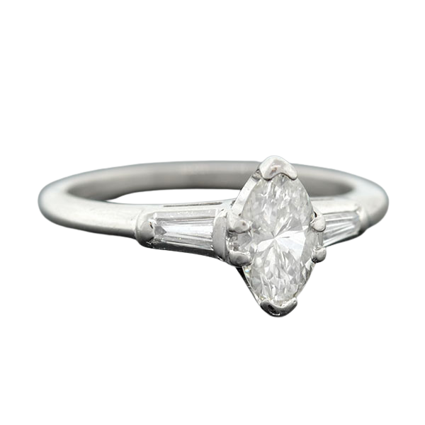 Retro Platinum Marquise Diamond Ring 0.84ct