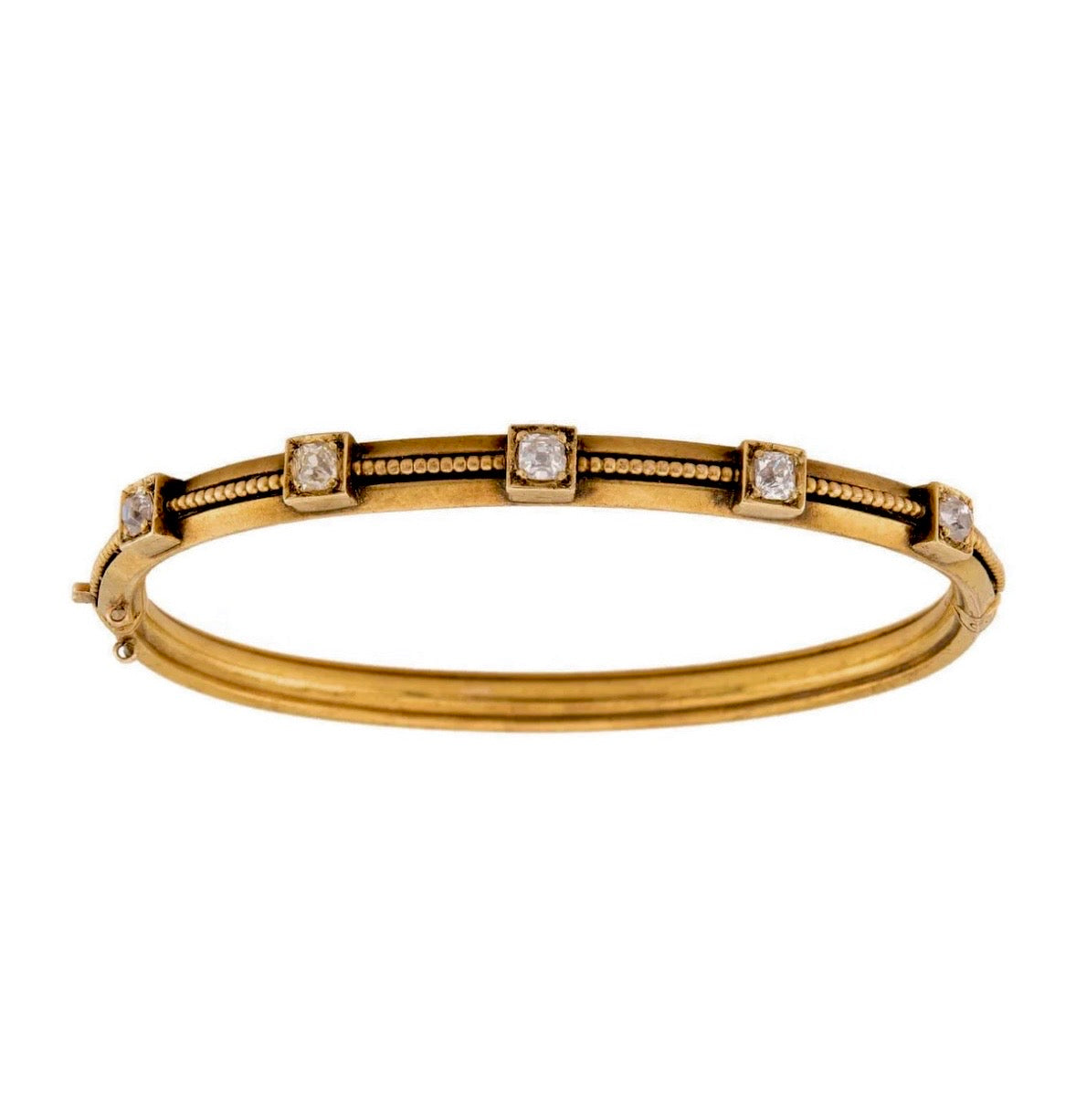 Victorian 14k 5 Stone Peruzzi Diamond Bangle