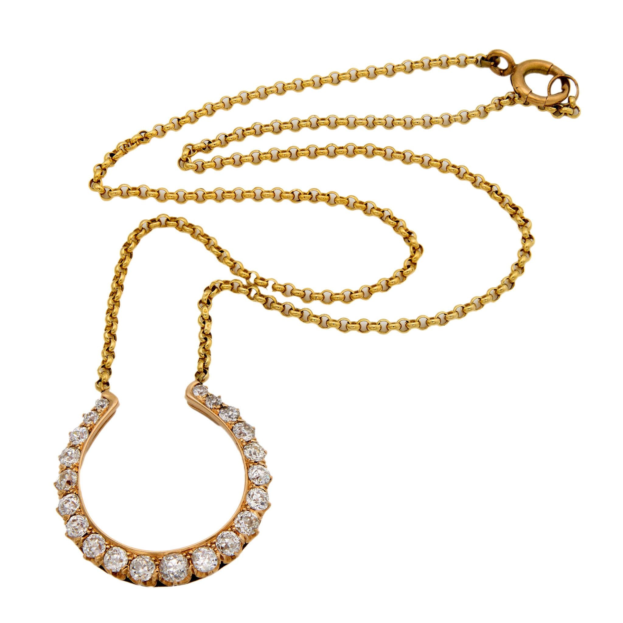 Victorian 14k Diamond Horseshoe Pendant