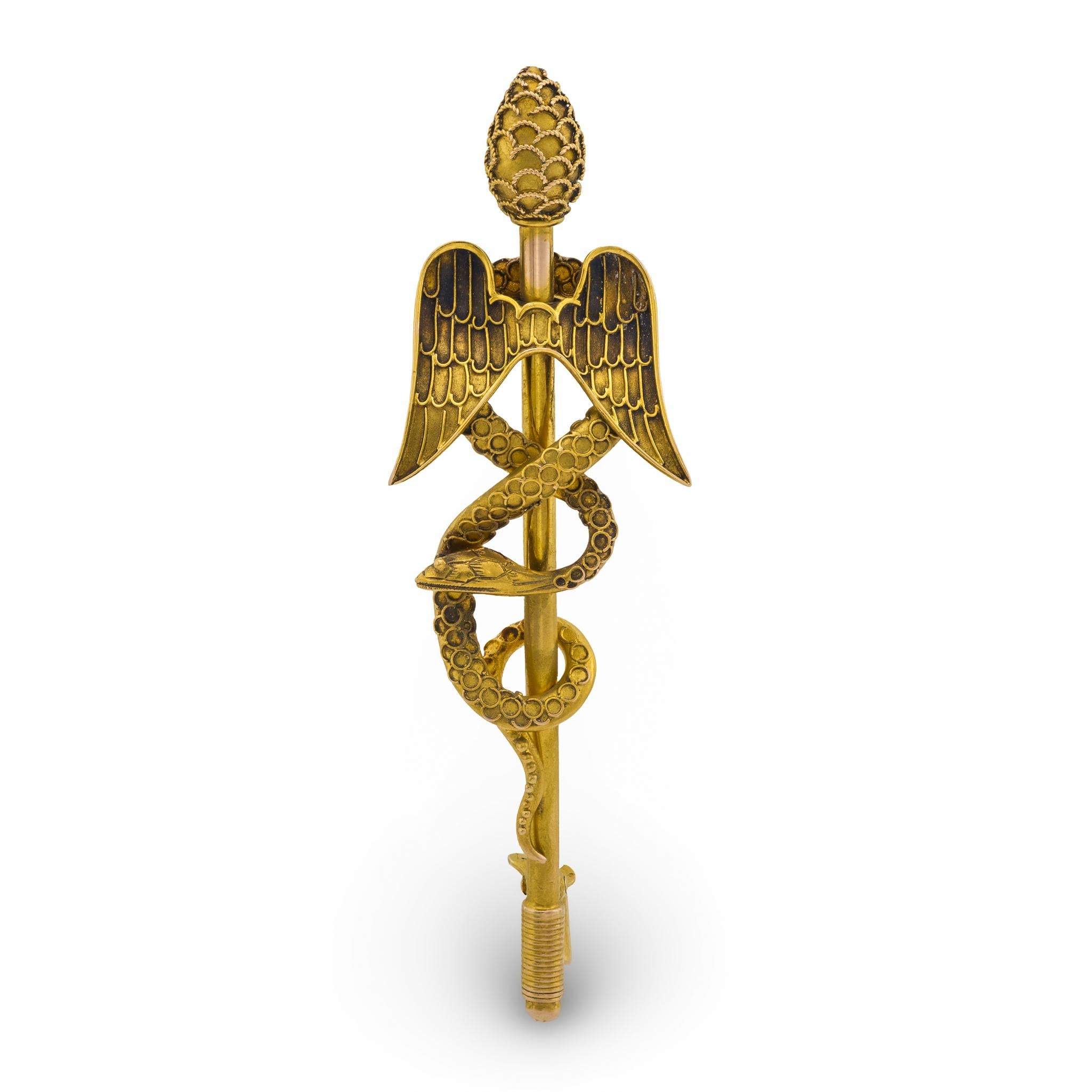 Victorian 14k Rod of Asclepius Pin