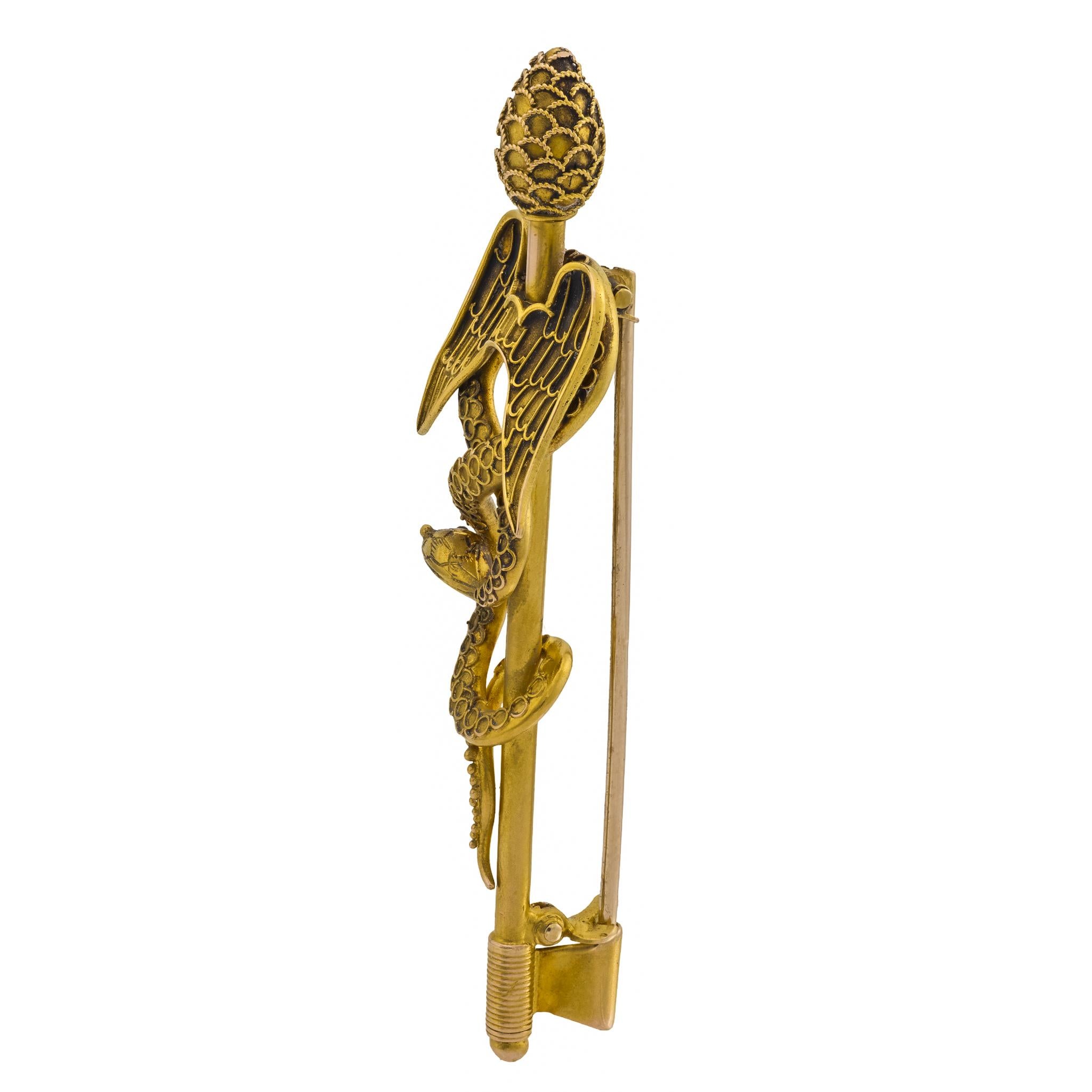 Victorian 14k Rod of Asclepius Pin