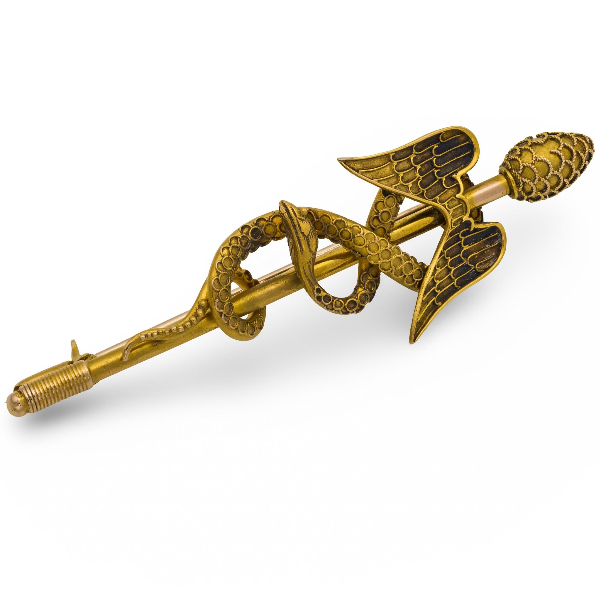 Victorian 14k Rod of Asclepius Pin