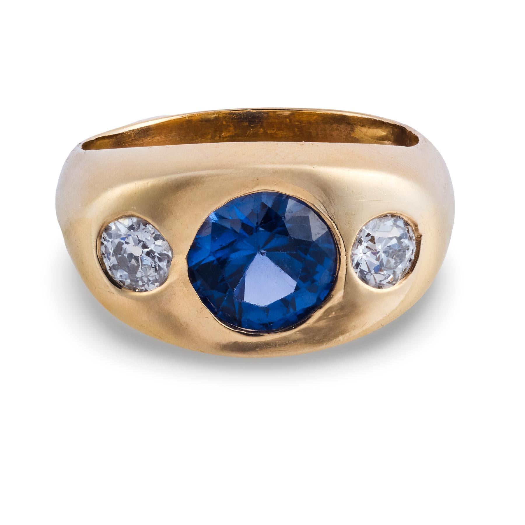 VIctorian 14k Sapphire & Diamond Flush Mount Ring