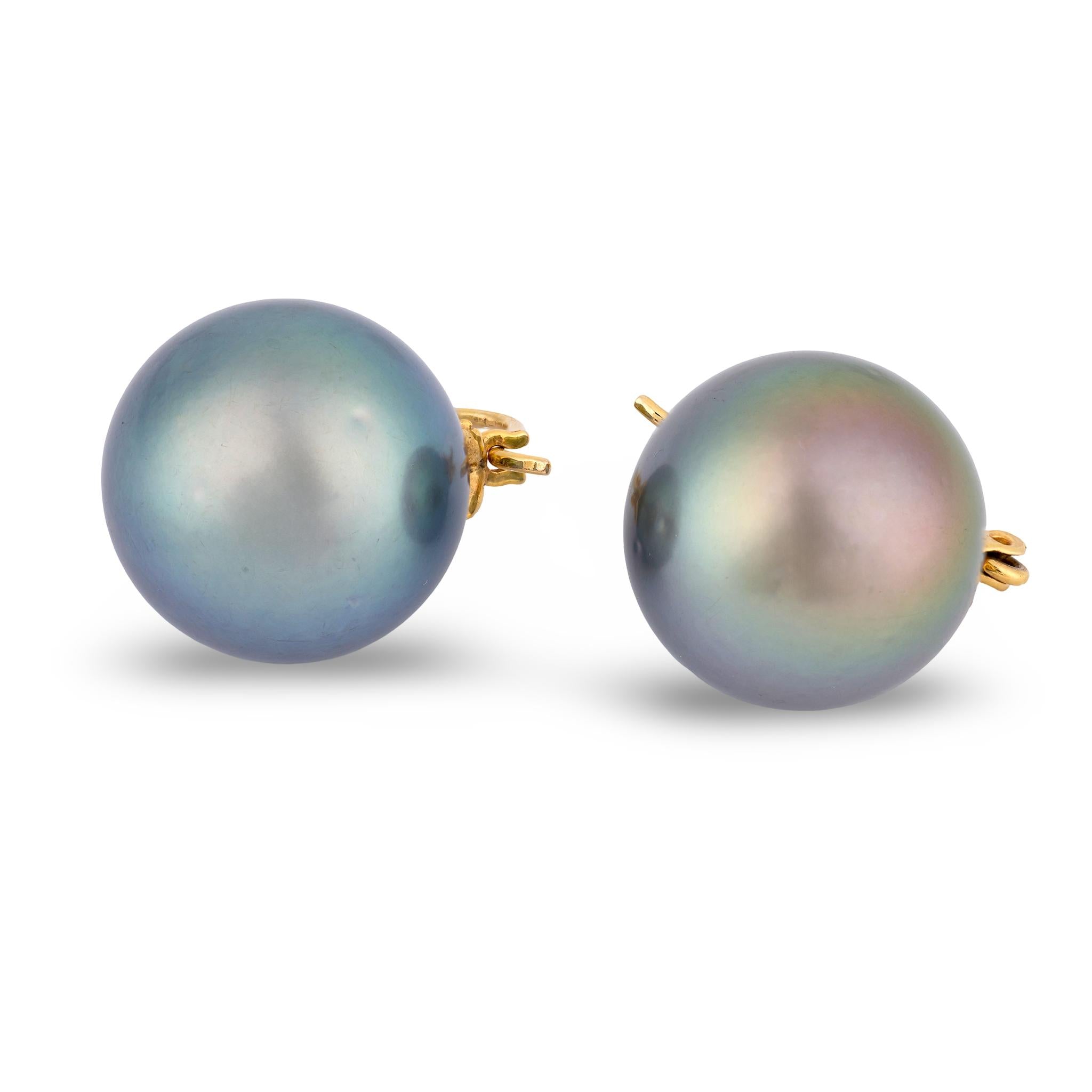 Estate 14k Black Tahitian Pearl Earring 14mm