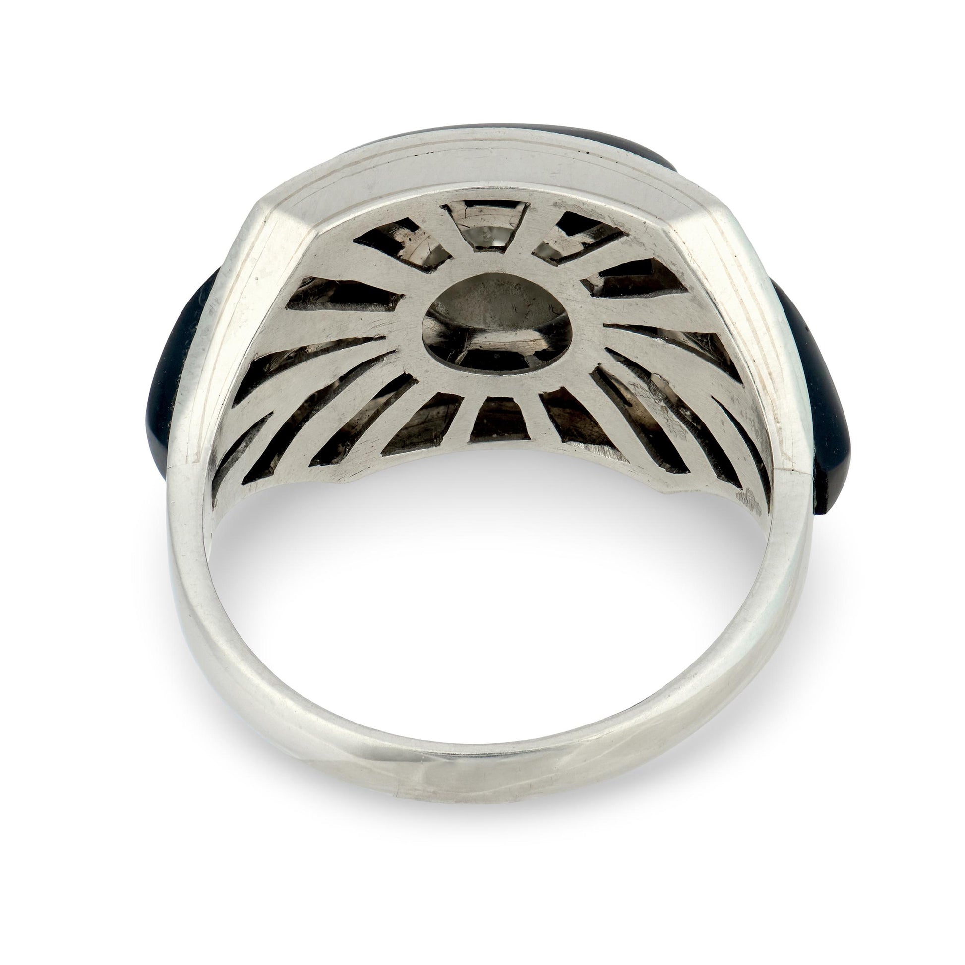 Art Deco Platinum Diamond & Onyx Engagement Ring .85ct