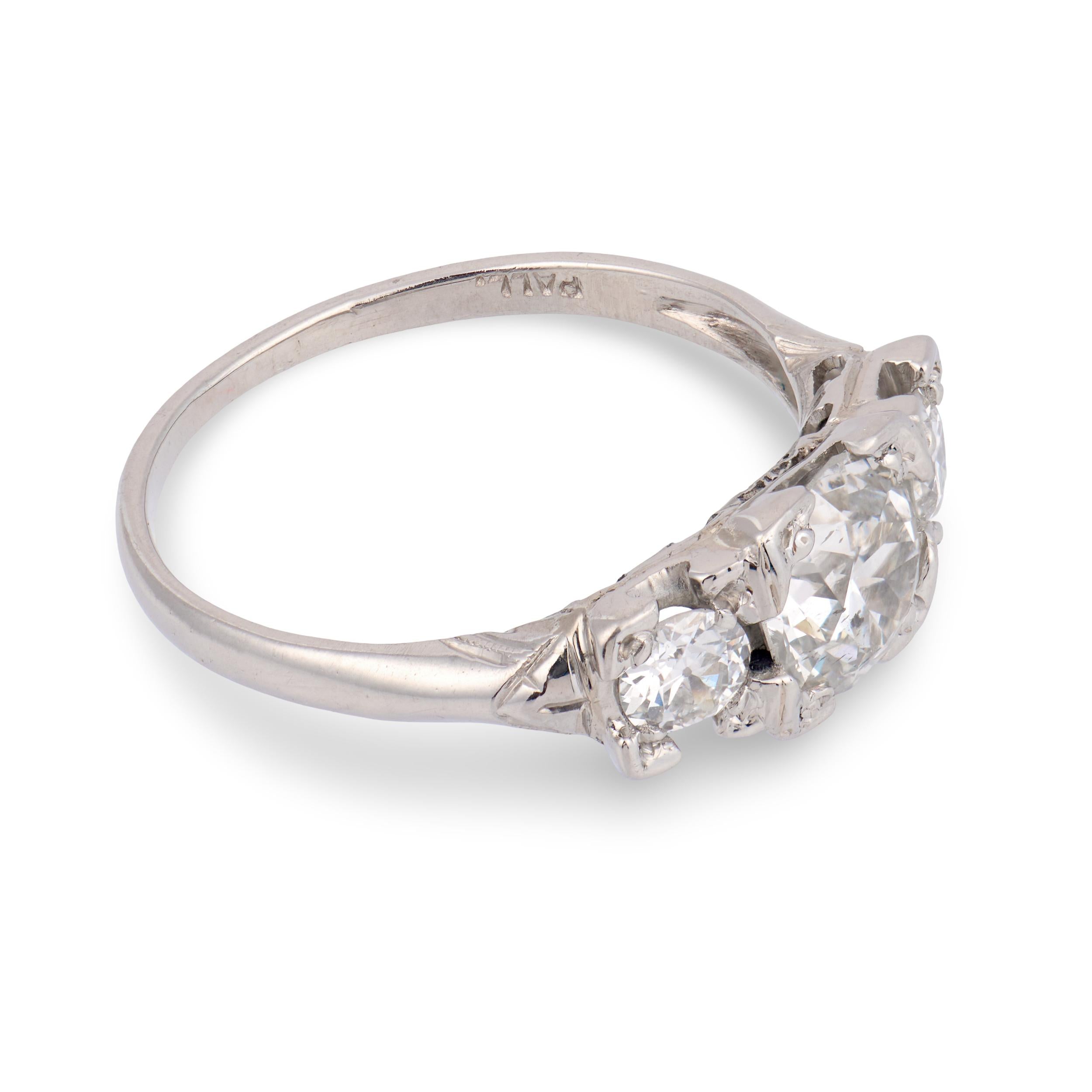 Art Deco Palladium Diamond Three Stone Ring
