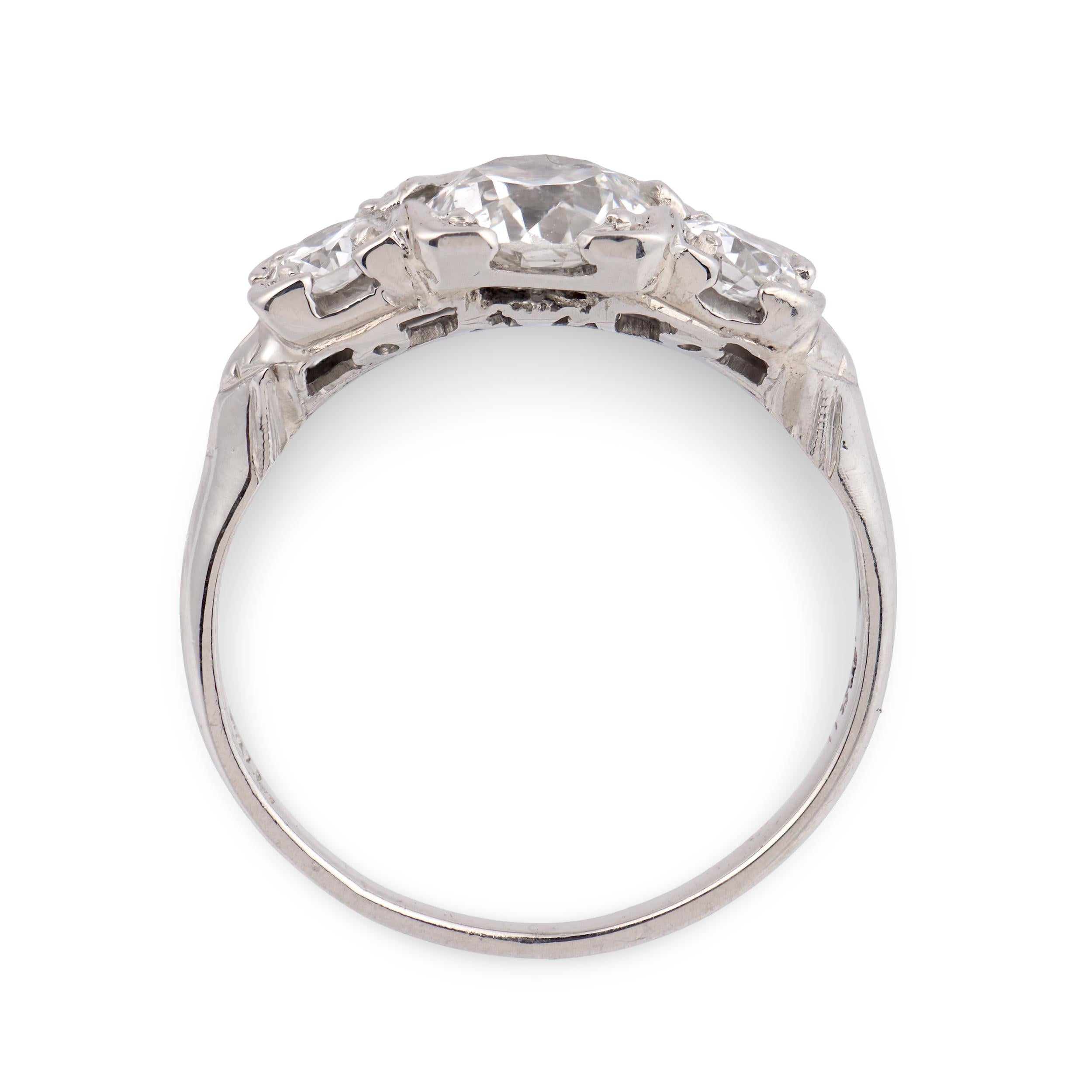 Art Deco Palladium Diamond Three Stone Ring