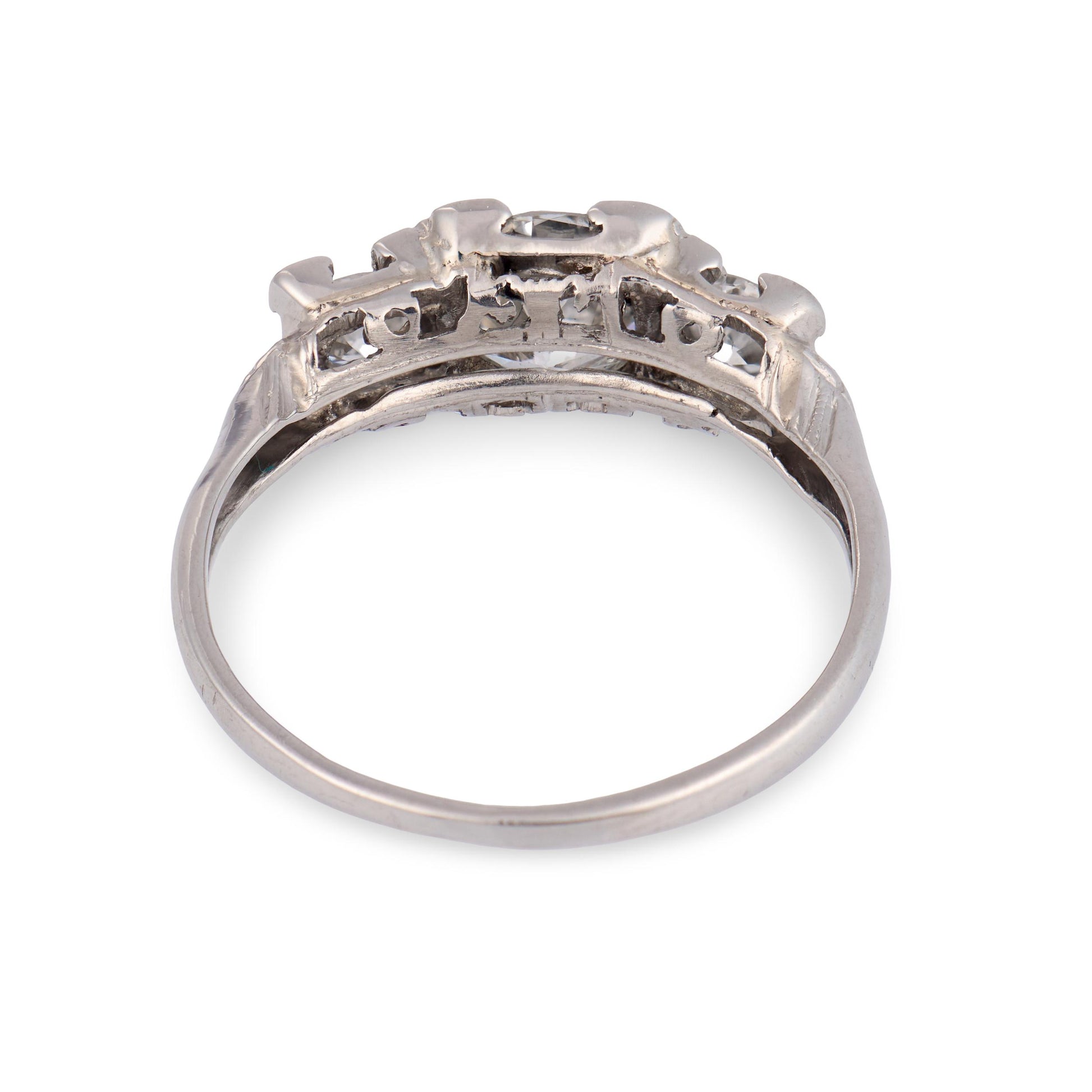 Art Deco Palladium Diamond Three Stone Ring