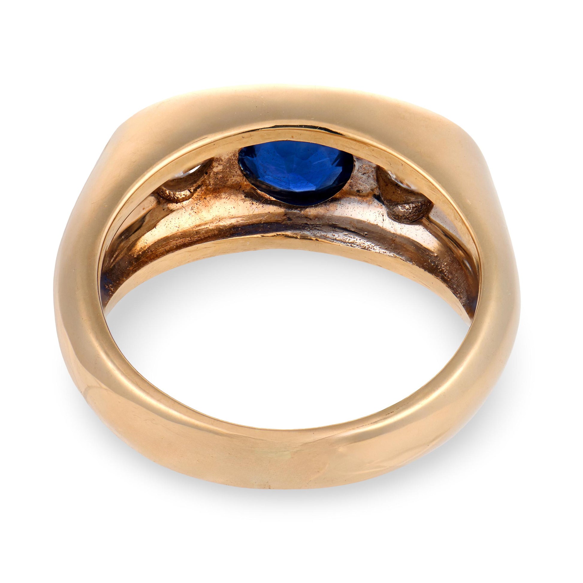Art Deco 14k Sapphire & Diamond Flush Mount Ring