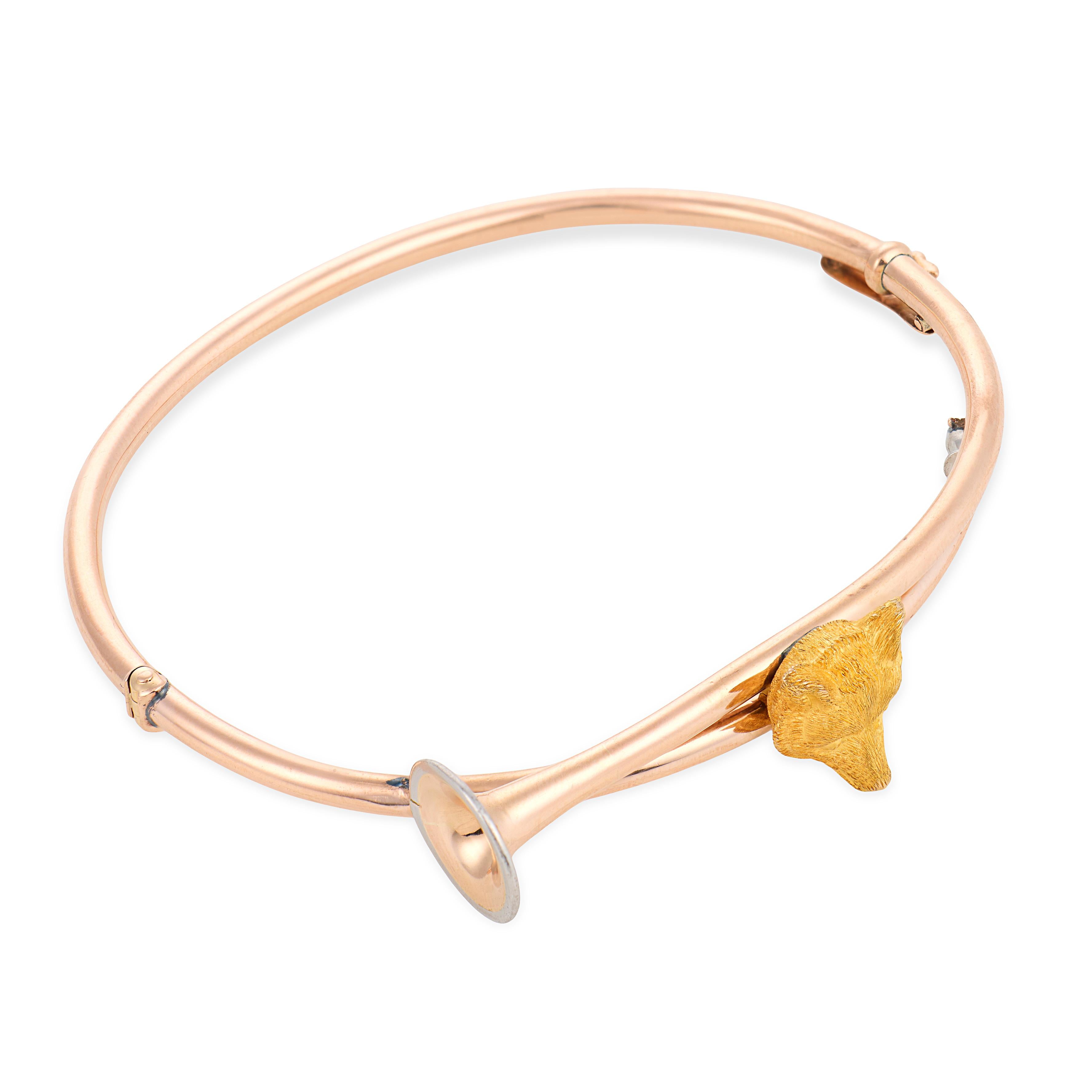Victorian 14k Hunting Horn & Fox-Motif Bangle