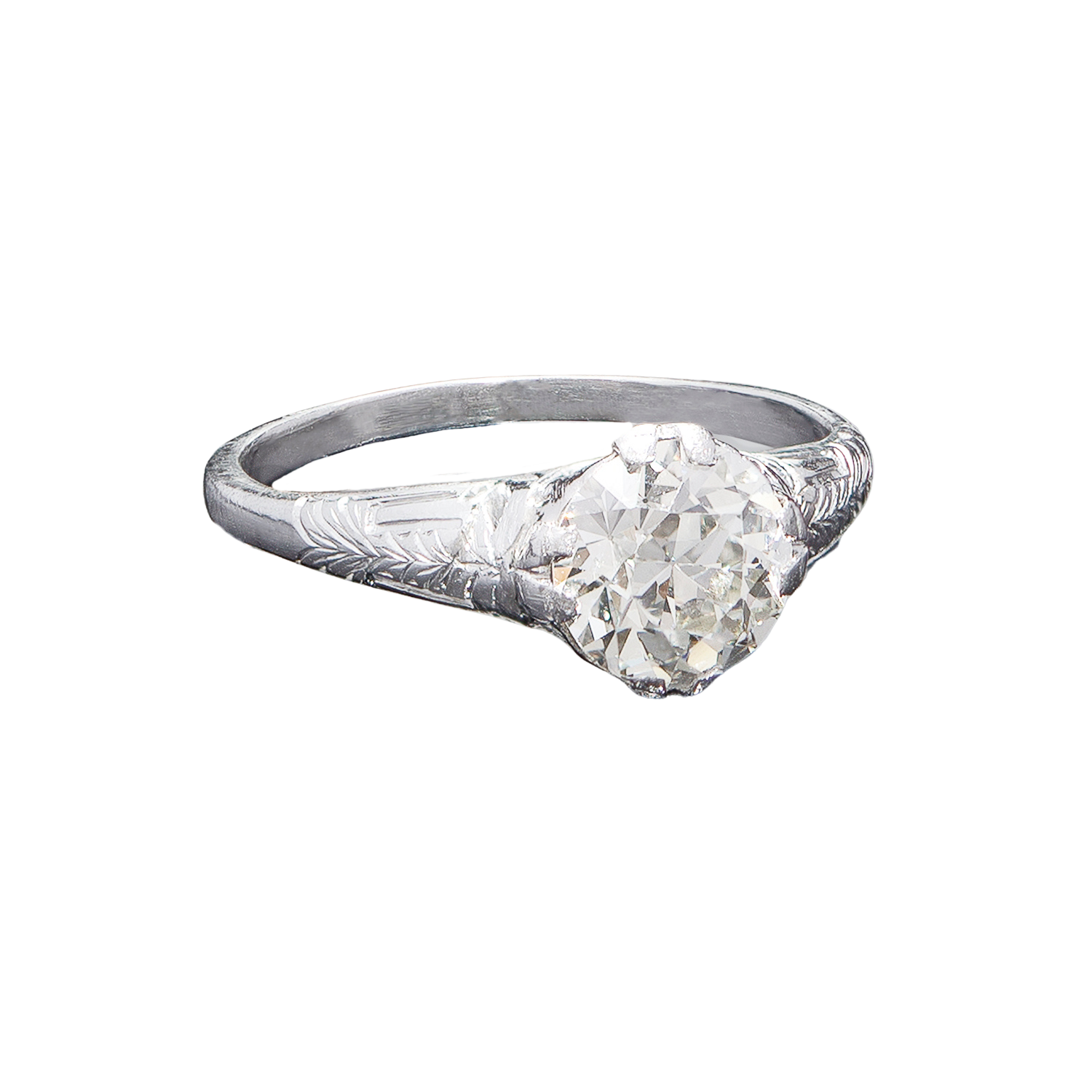 Art Deco Platinum Mine Cut Diamond Engagement Ring 1.55ct