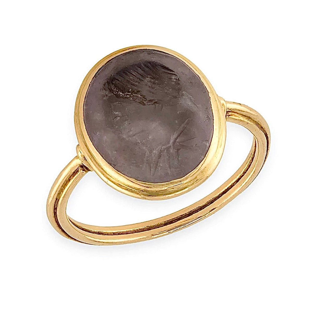 Georgian 18k Rock Quartz Crystal Intaglio Signet Ring