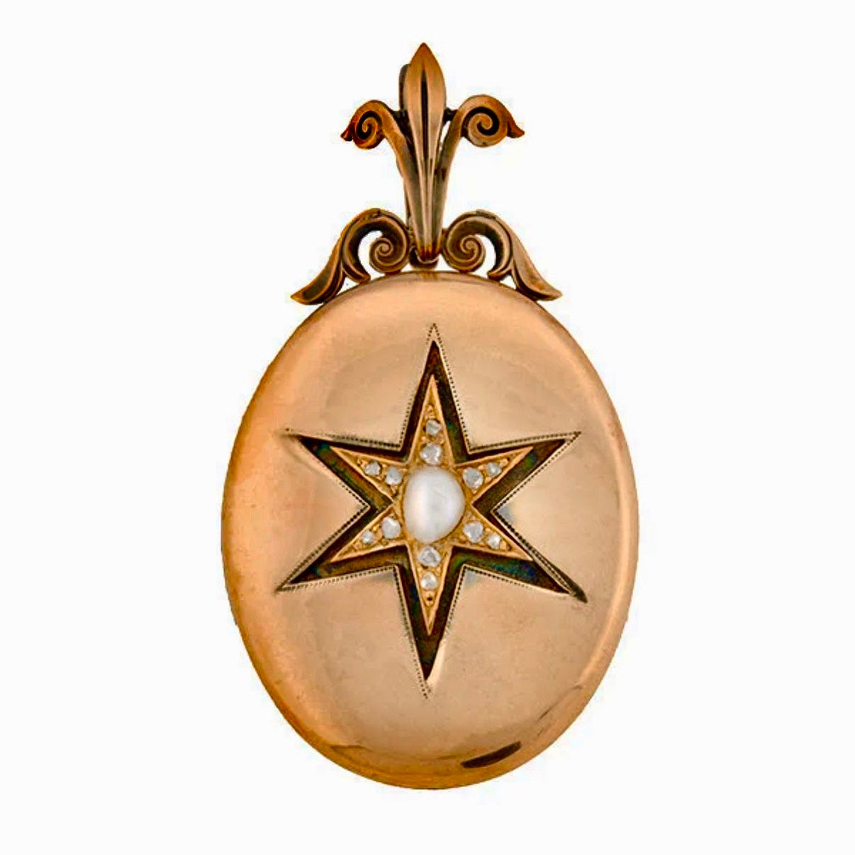 Victorian 15kt Diamond & Pearl Starburst Locket
