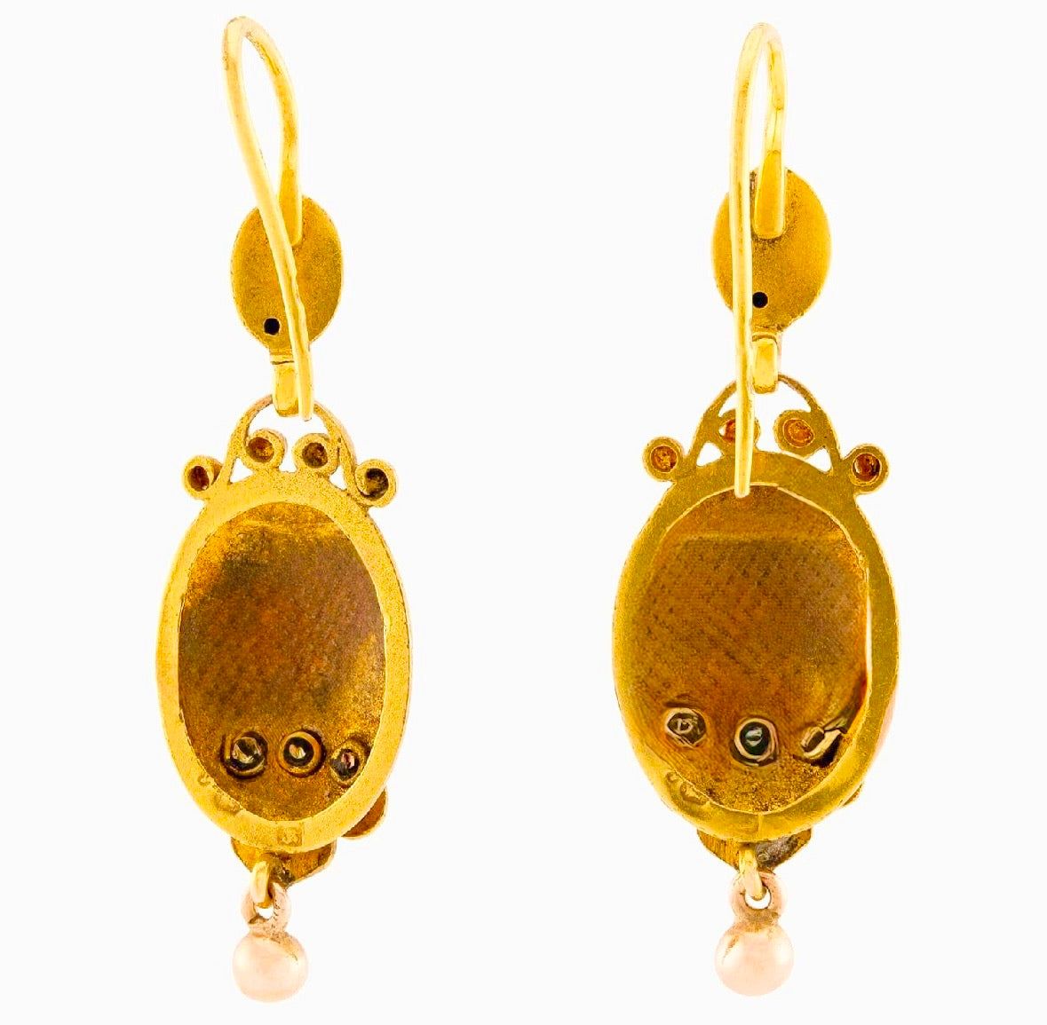 Victorian 18k French Diamond & Enamel Buckle-Motif Earrings