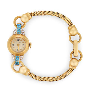 TIFFANY & CO. Retro 14k Aqua & Diamond Wristwatch