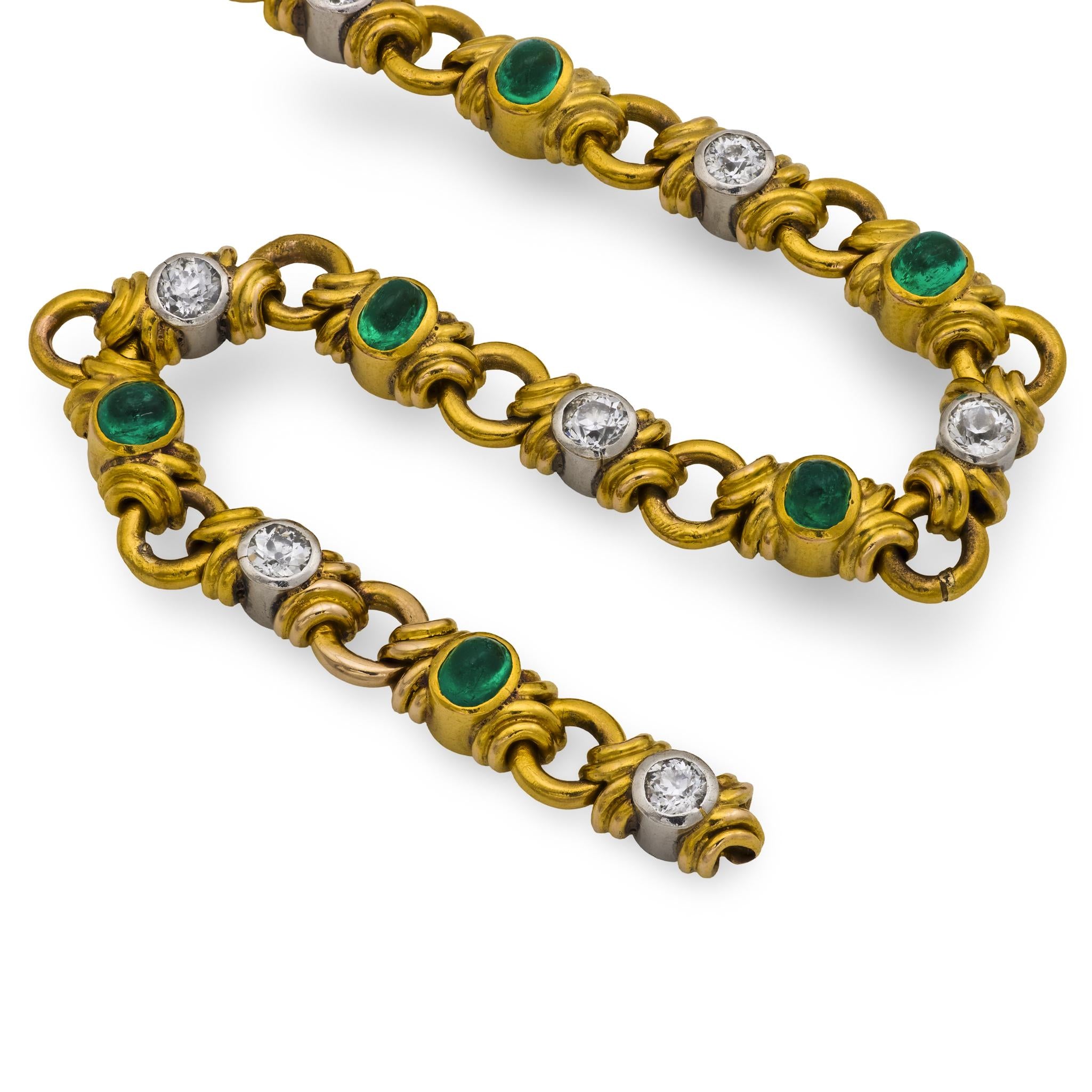 Retro French 18k/Platinum Emerald & Diamond Bracelet