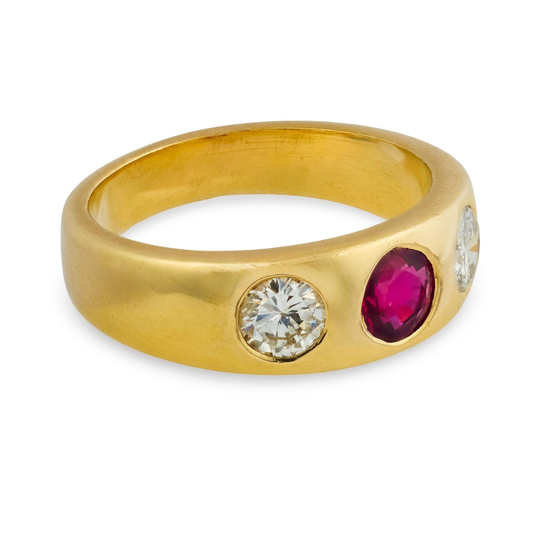 Vintage 14k Ruby & Diamond Flush Mount Ring