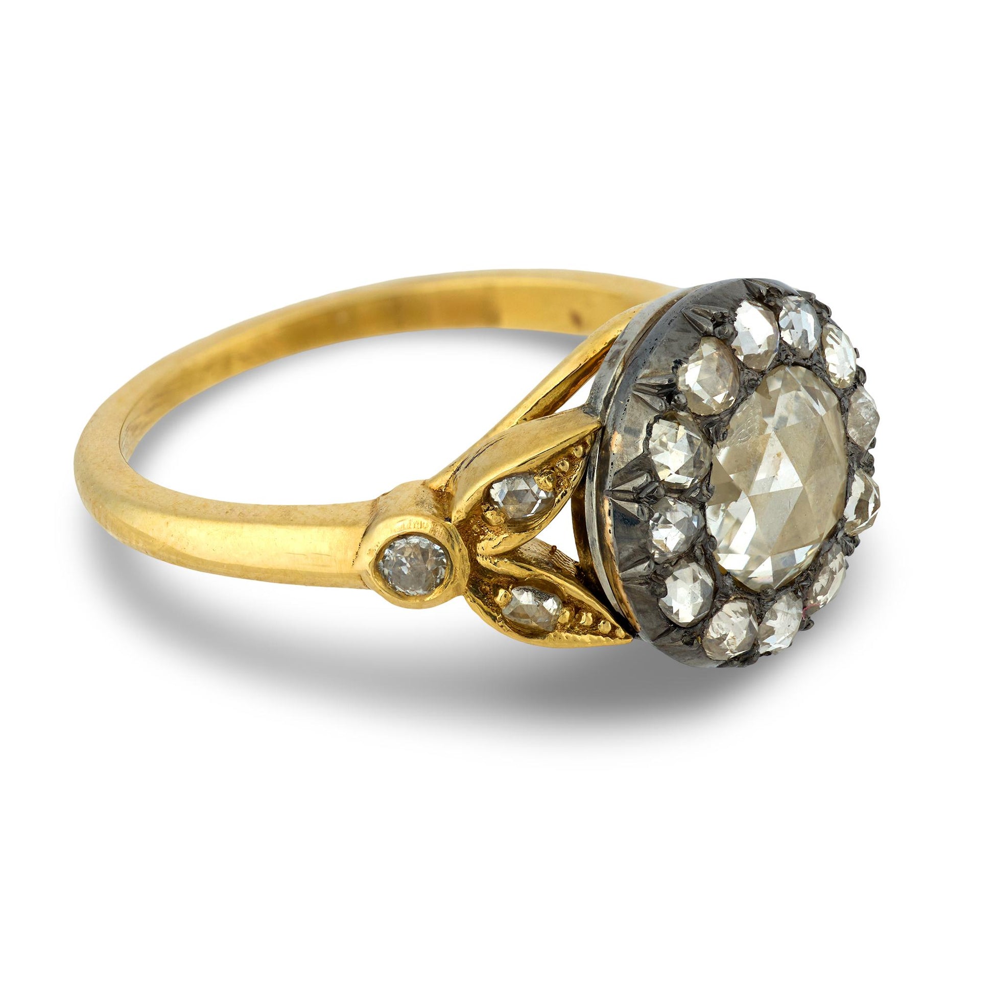 Victorian 18k/Sterling Silver Diamond Halo Ring .65ct
