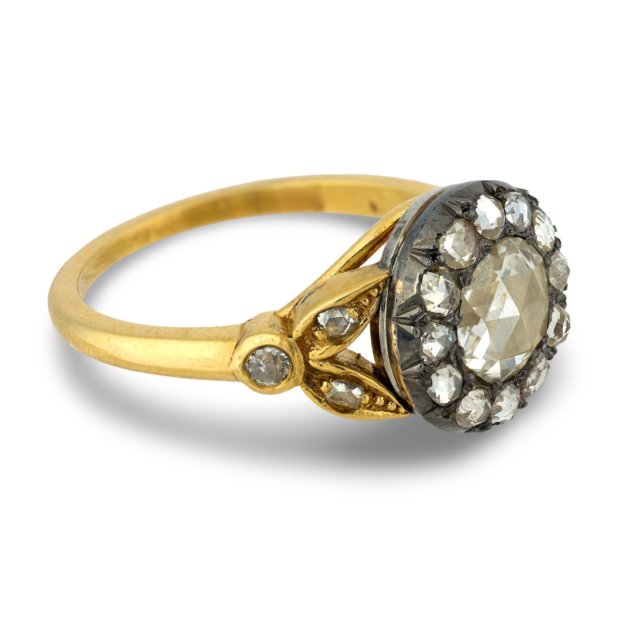 Victorian 18k/Sterling Silver Diamond Halo Ring .65ct