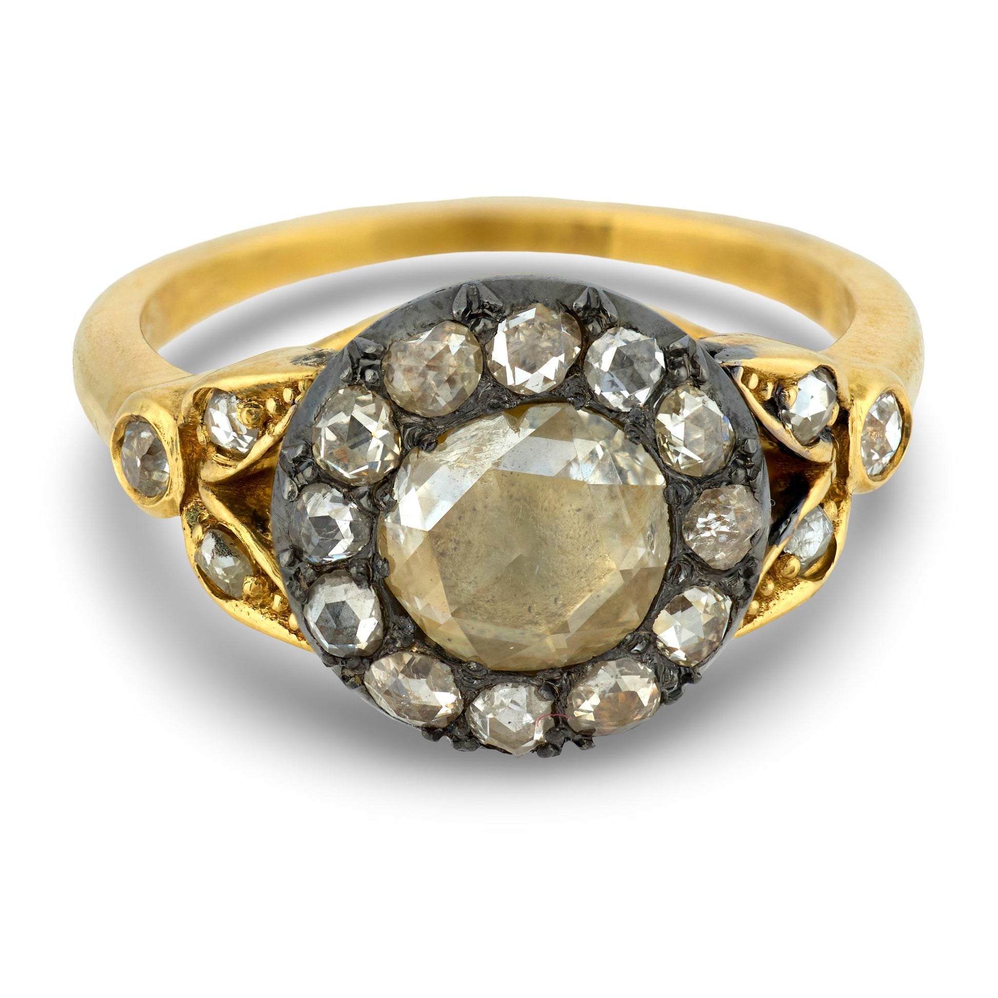 Victorian 18k/Sterling Silver Diamond Halo Ring .65ct