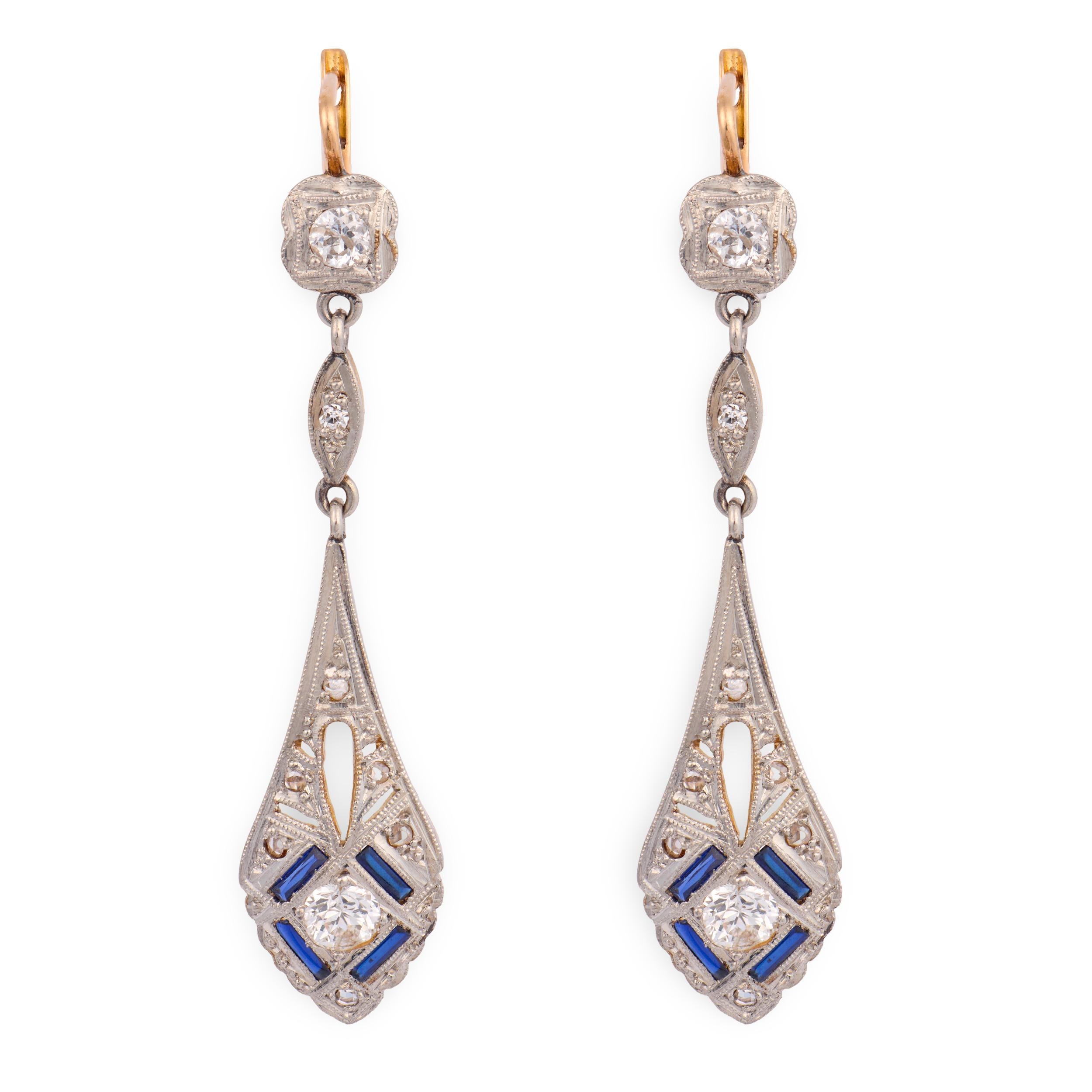 Edwardian 18k Diamond & Sapphire Drop Earrings