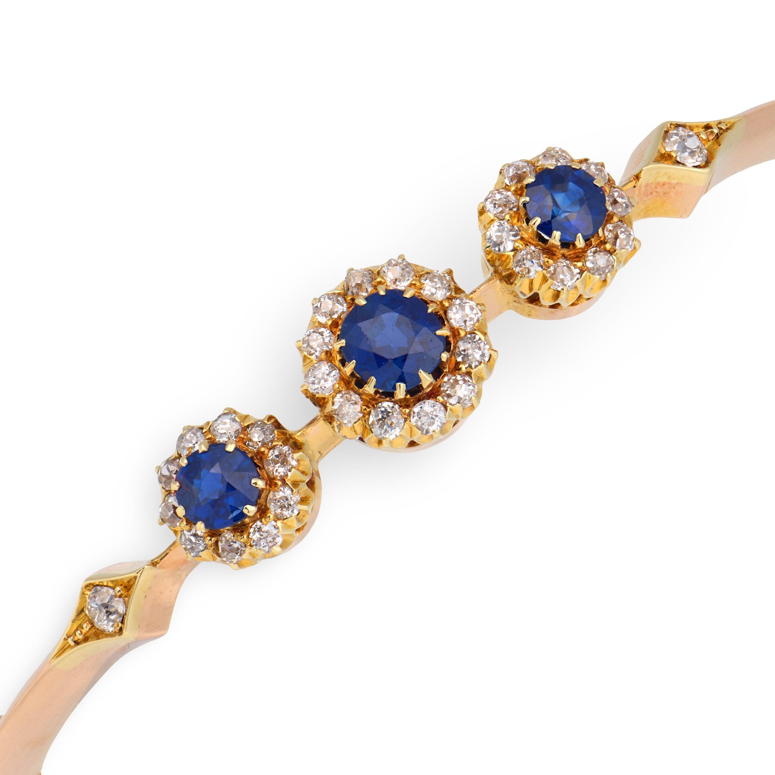 Victorian 18k Sapphire & Diamond Halo Bangle