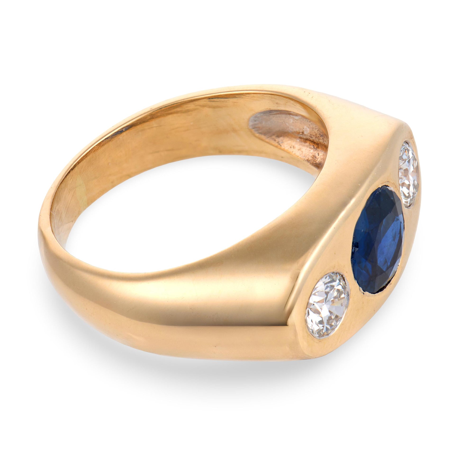 Art Deco 14k Sapphire & Diamond Flush Mount Ring