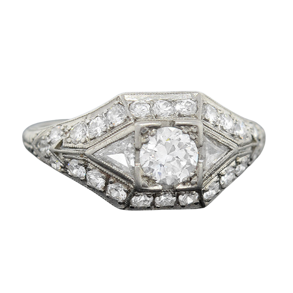 Art Deco Platinum & Diamond Engagement Ring .43ct
