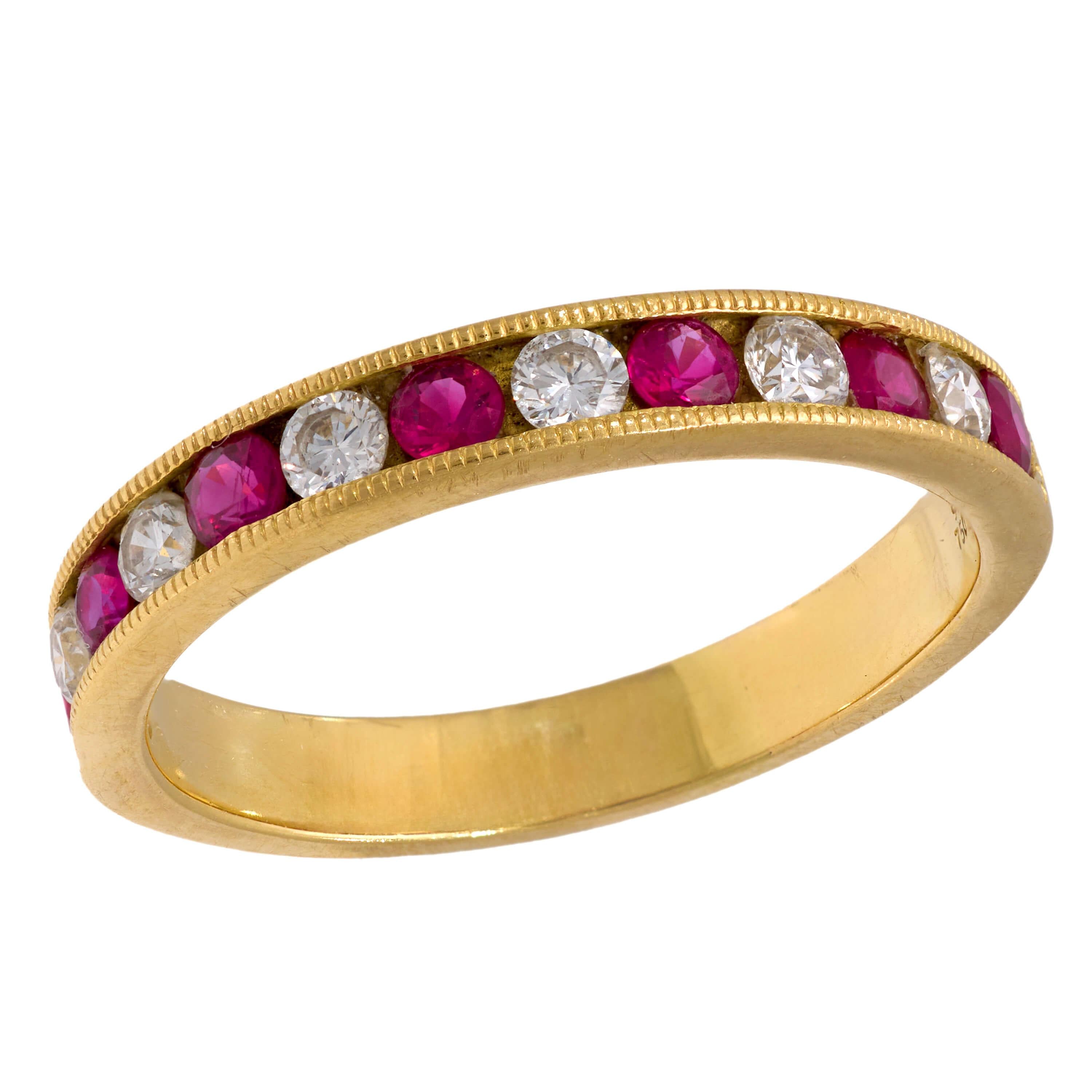 Estate 18k Ruby and Diamond Half Band
